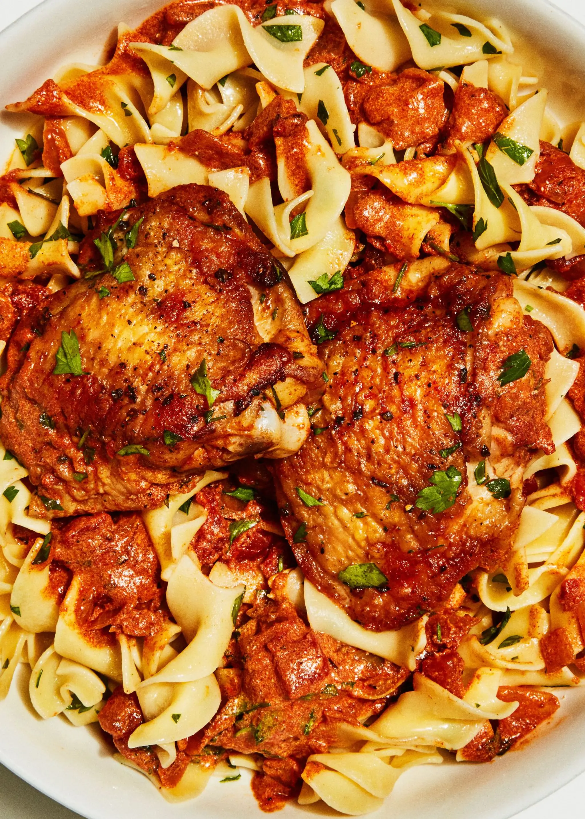 Chicken Paprikash With Buttered Egg Noodles