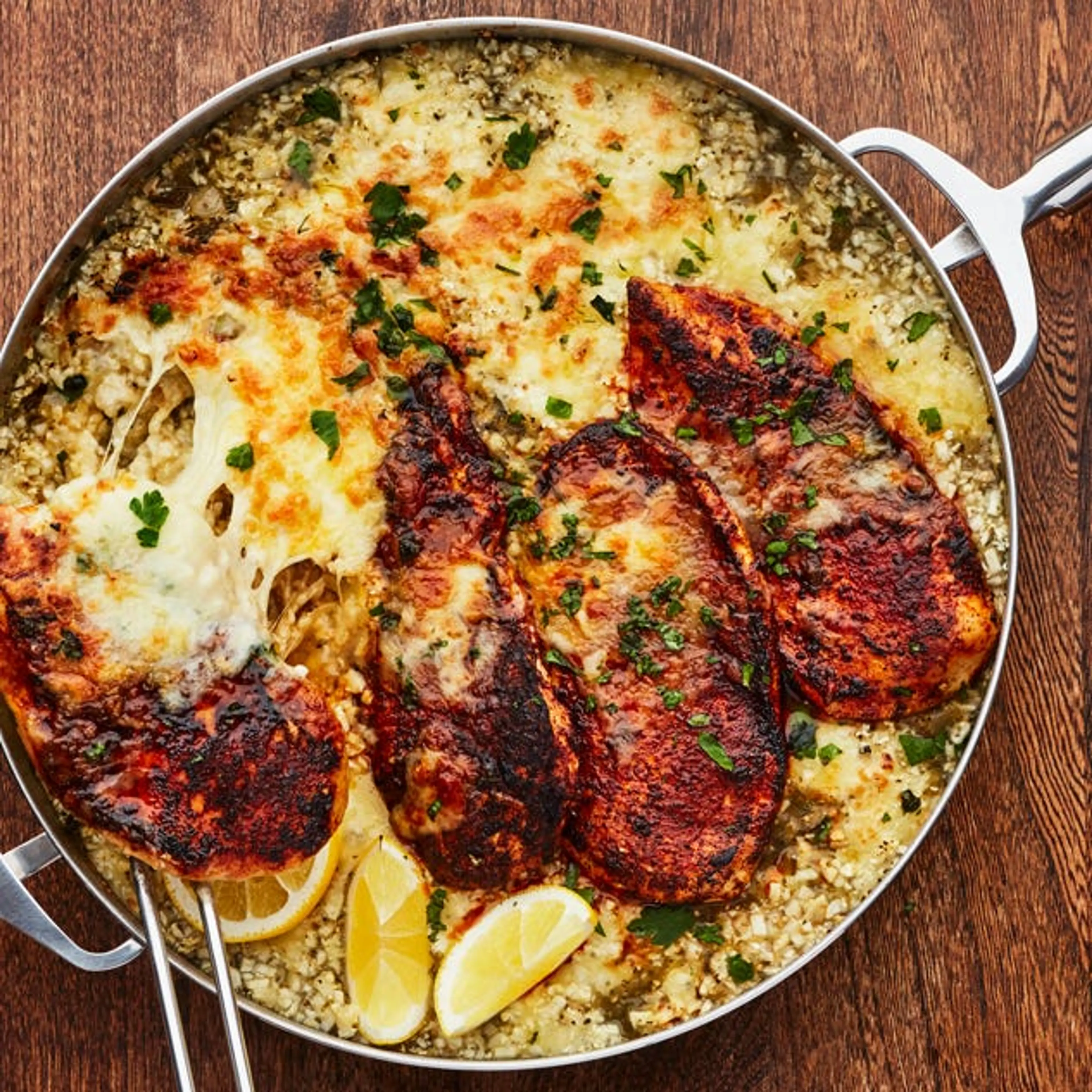 Cheesy Salsa Chicken And Cauliflower Rice Skillet