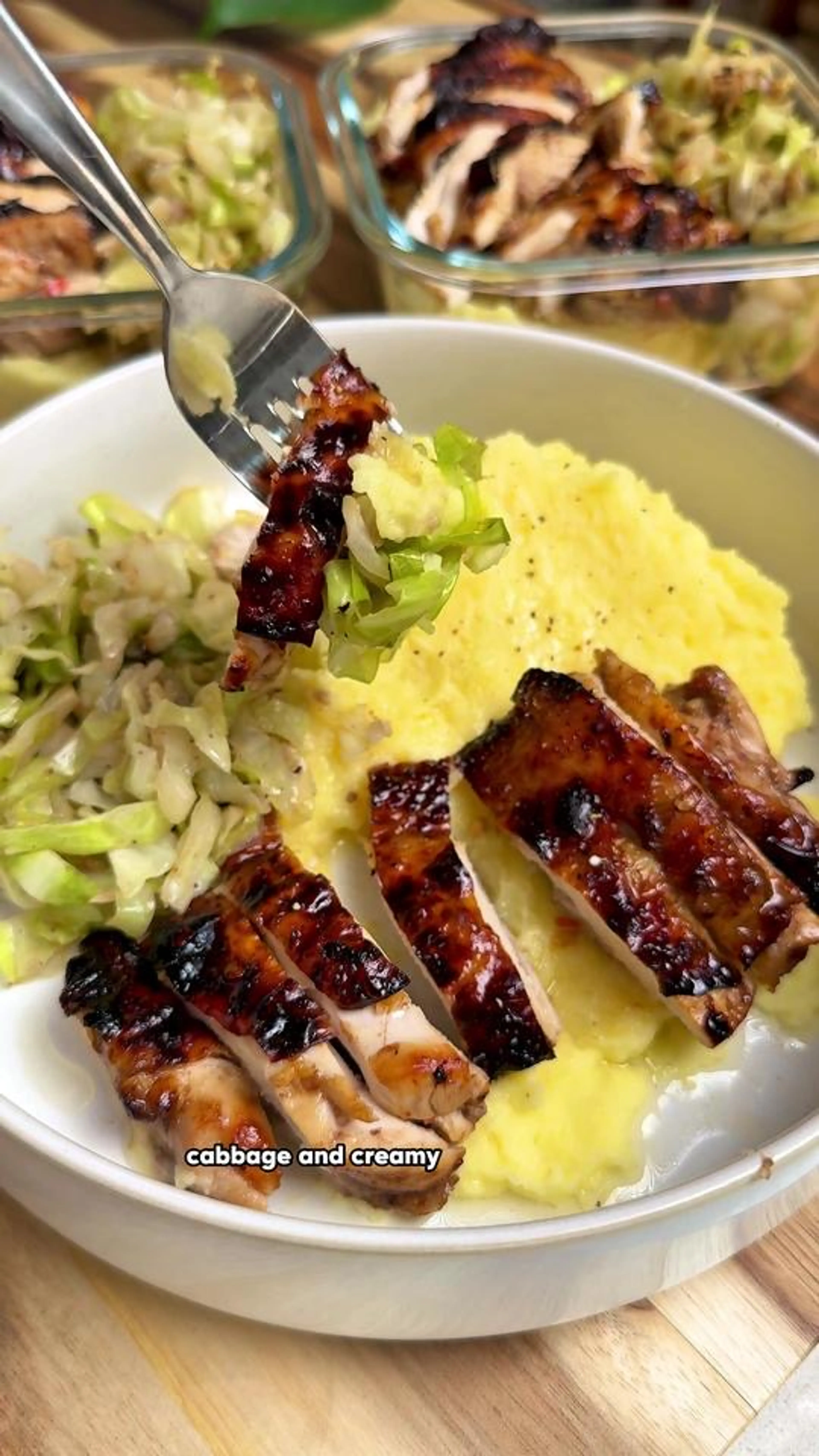Honey Balsamic Chicken with Buttery Garlic Cabbage and Cream
