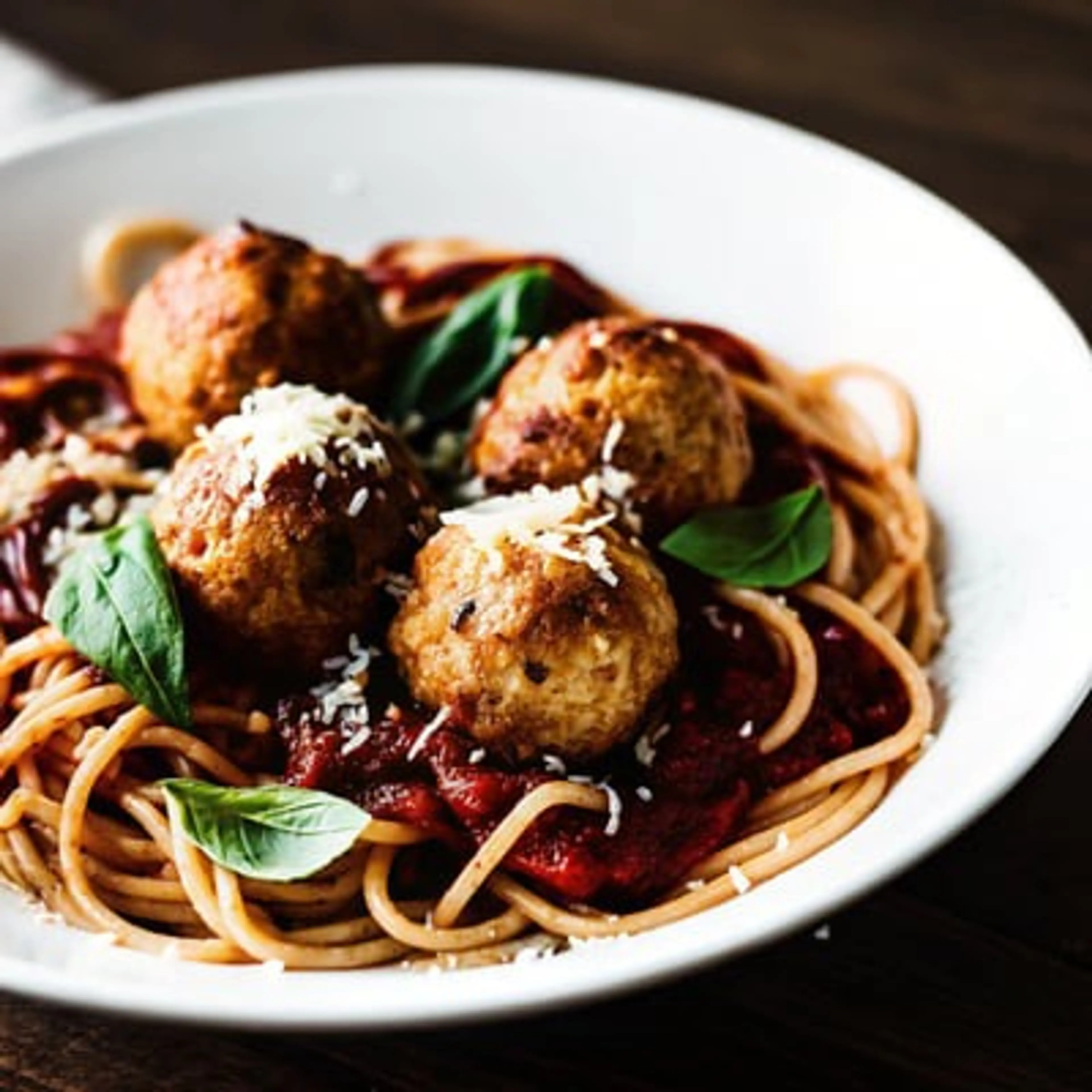 Sun Dried Tomato Pasta with Chicken Meatballs