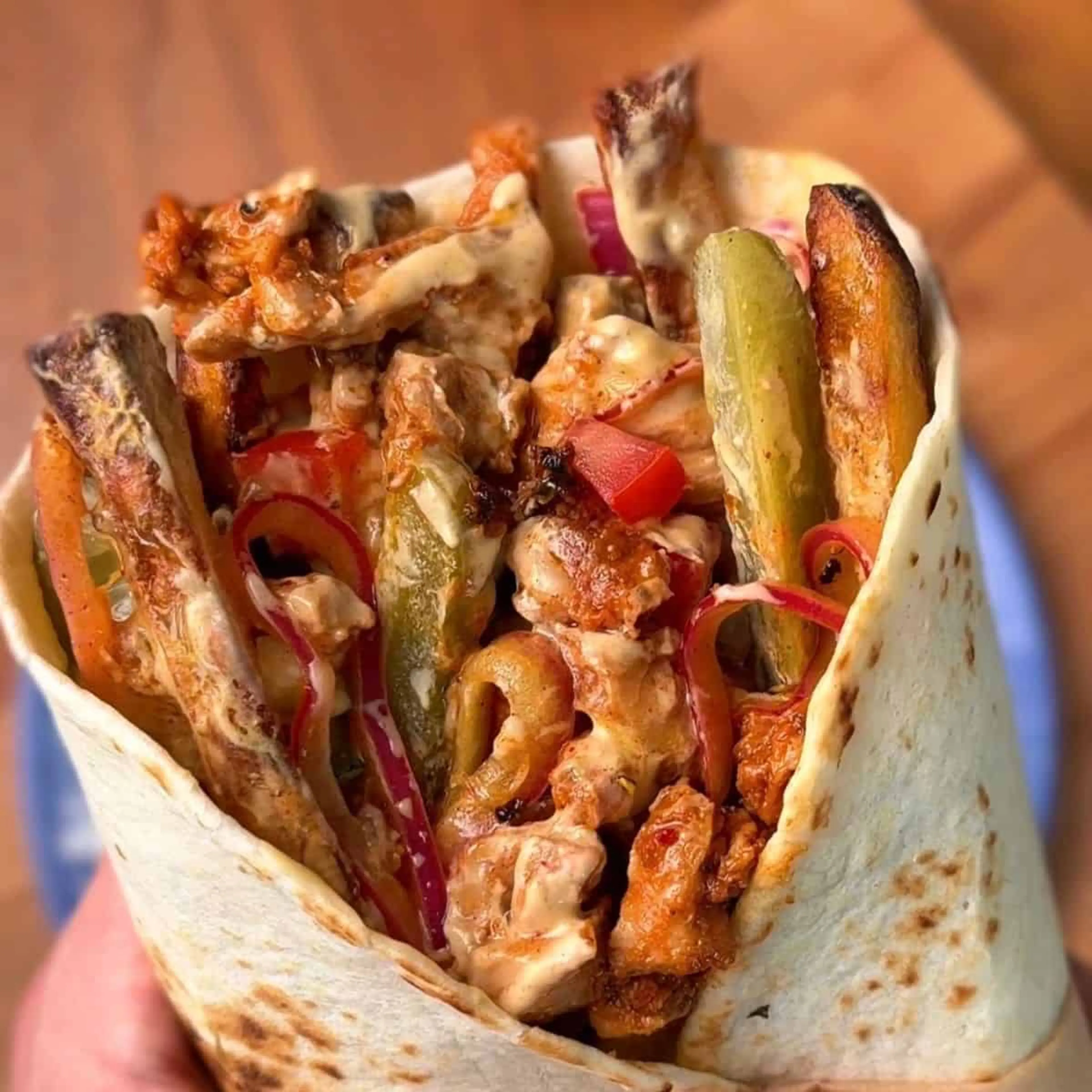 Chicken Shawarma Wrap with Garlic Yogurt Sauce and Fries