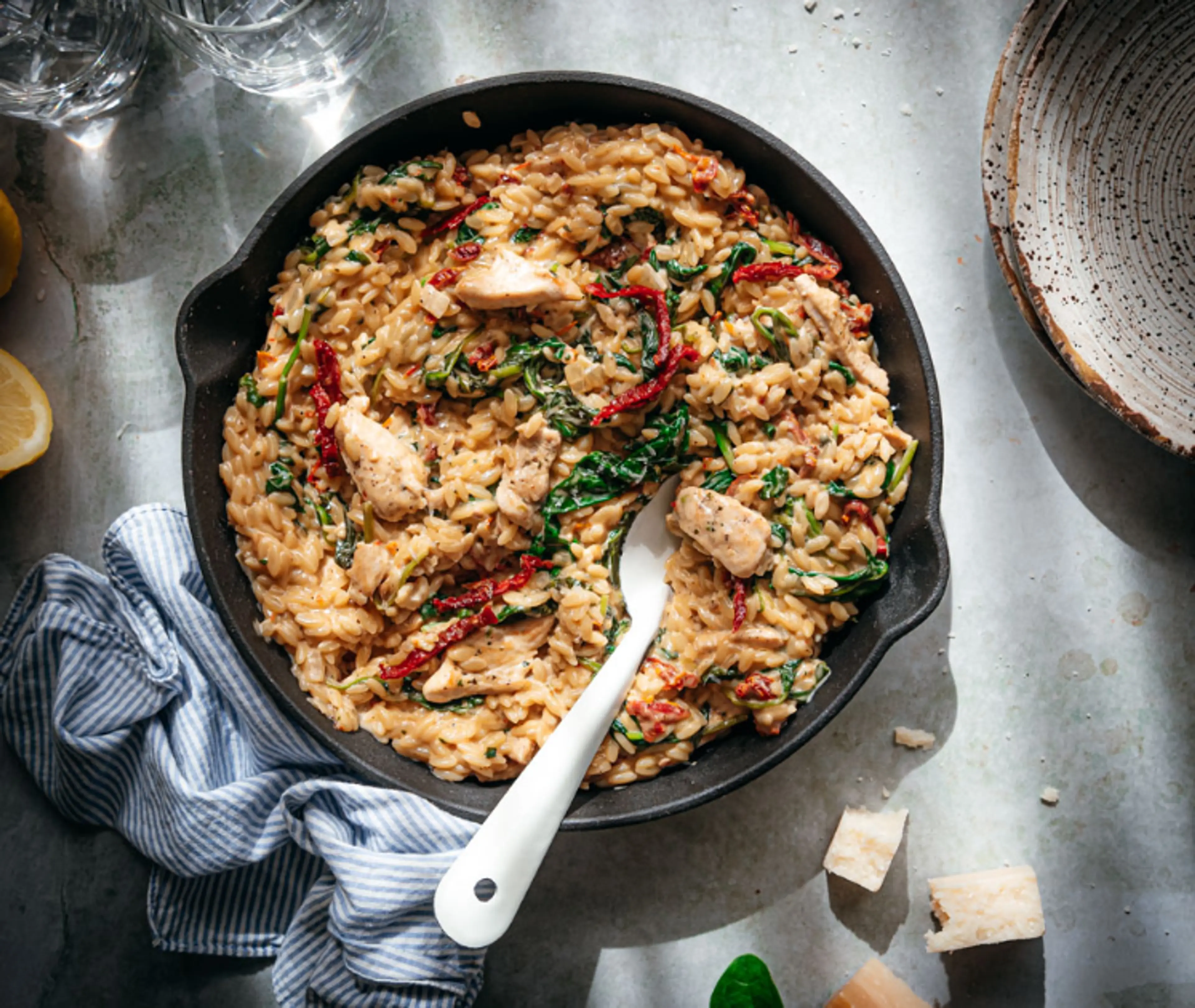 Orzo met kip en spinazie