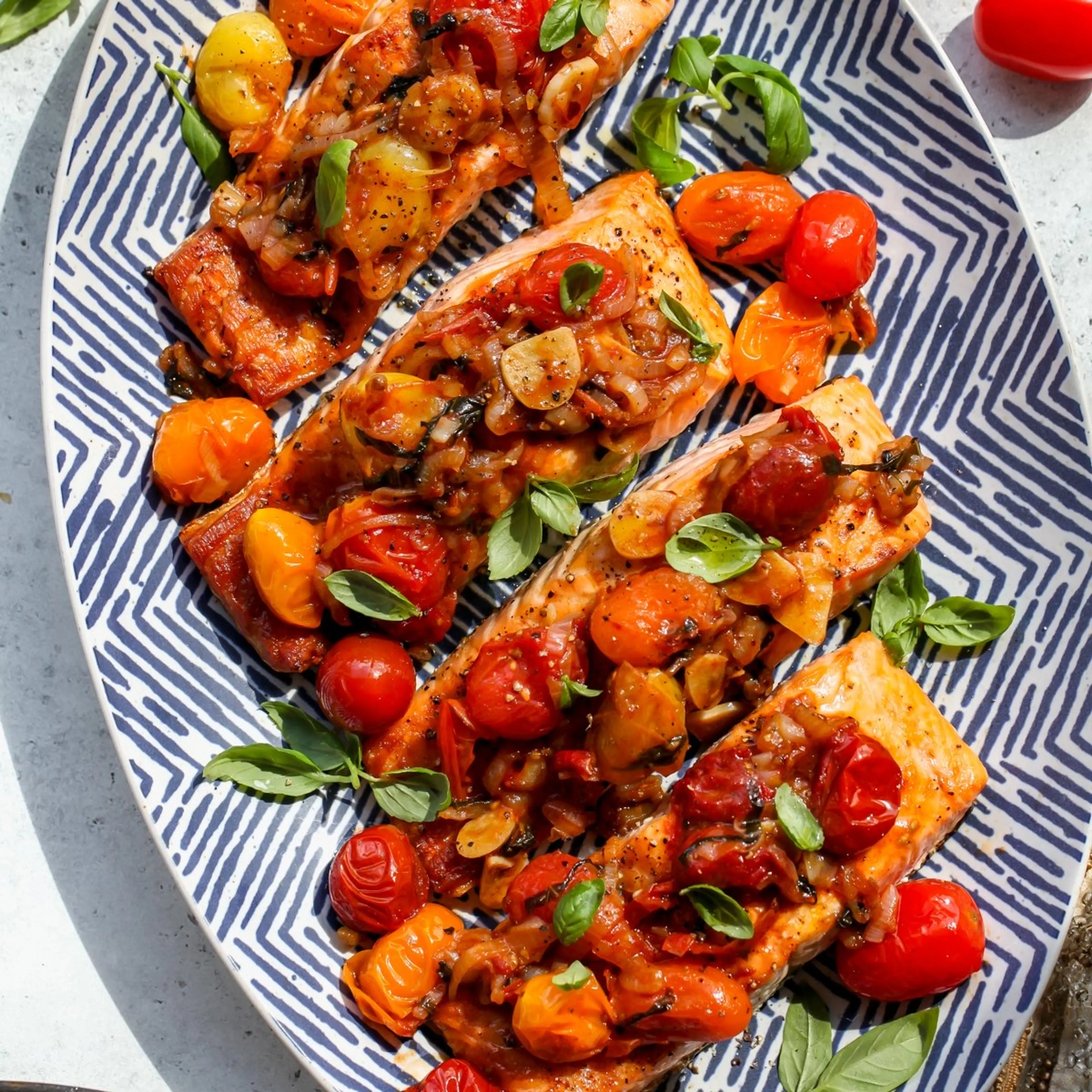 Salmon with Balsamic-Blistered Tomatoes