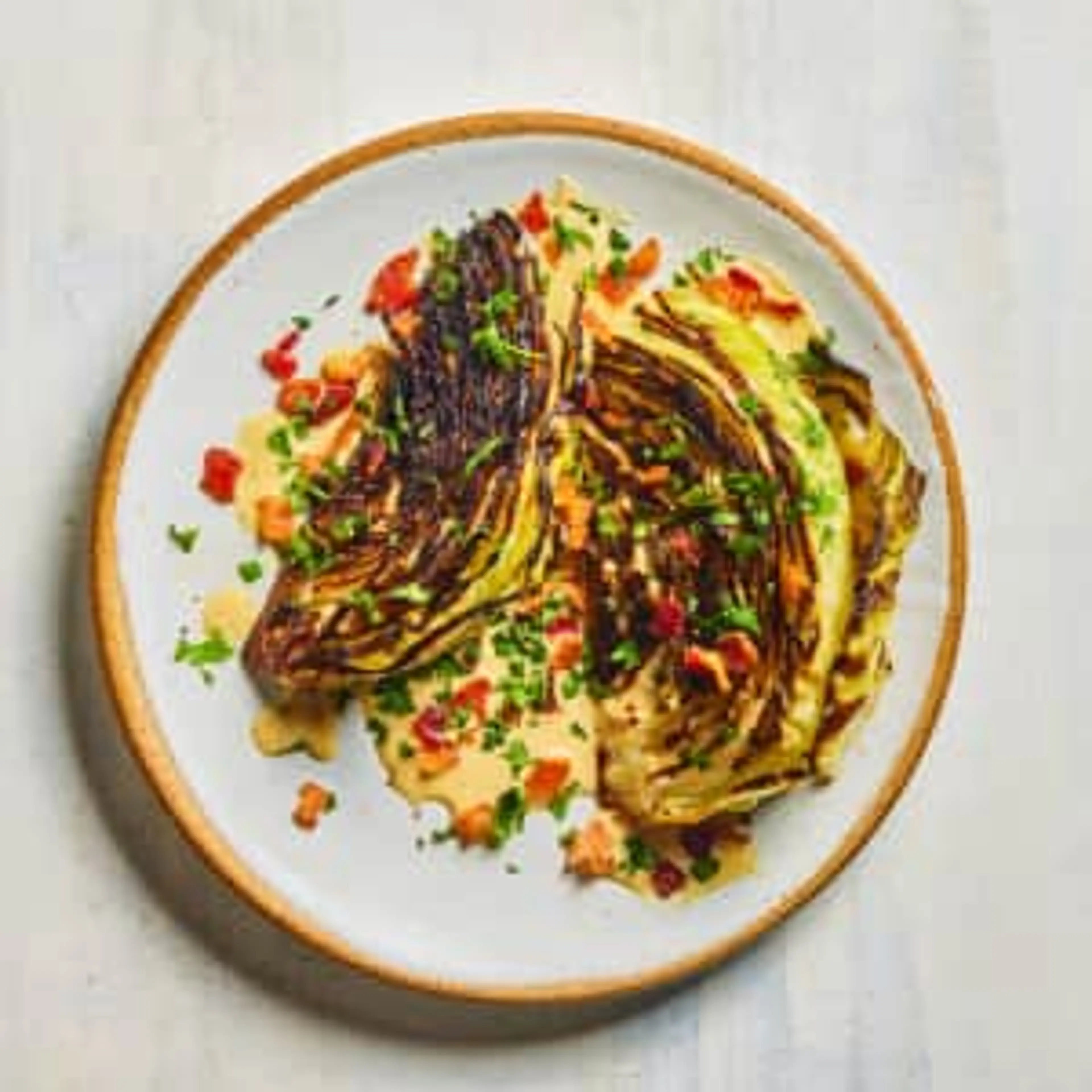 Roasted Cabbage with Mustard, Bacon, and Cream