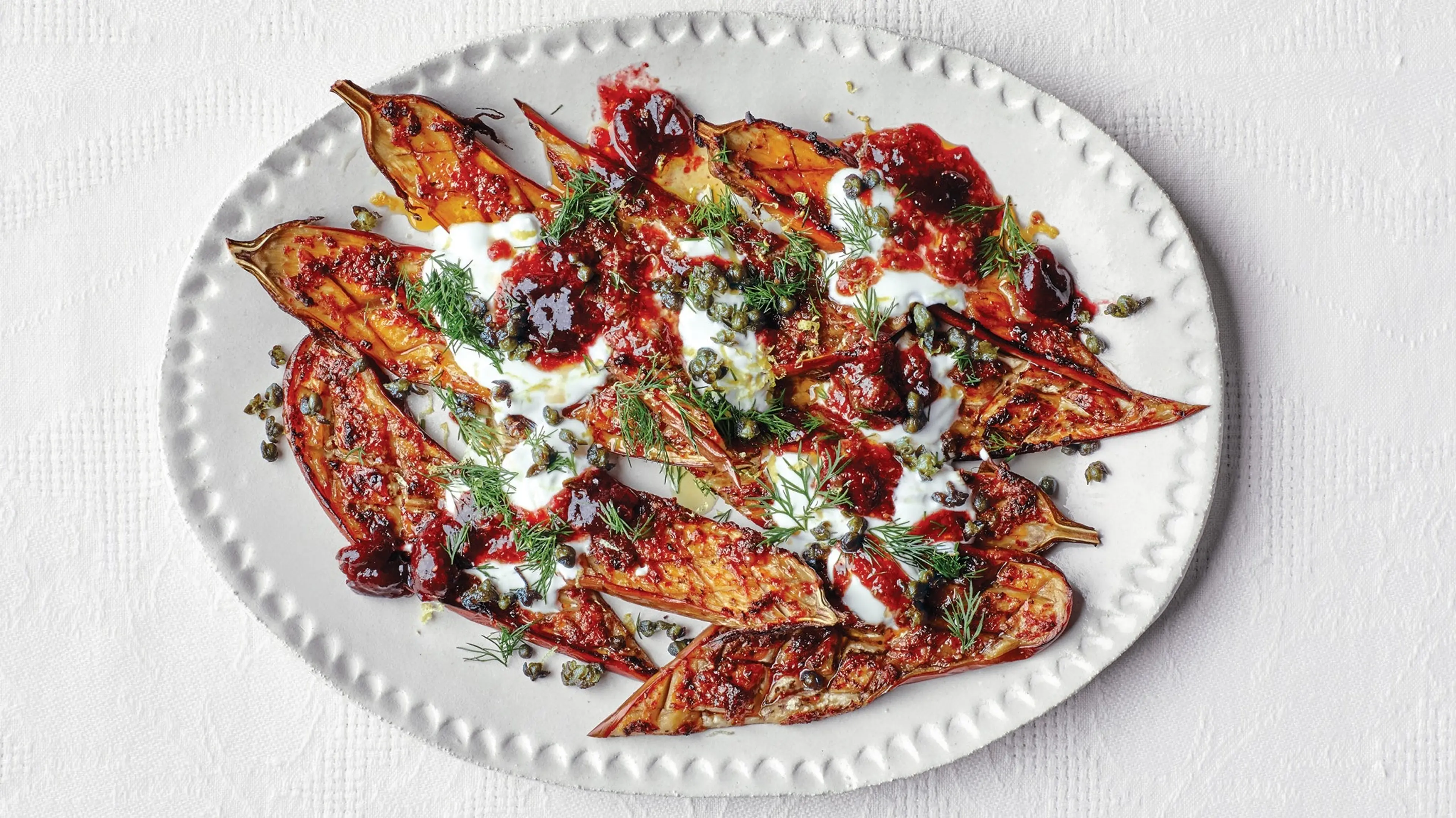 Harissa-Roasted Eggplant With Fried Capers