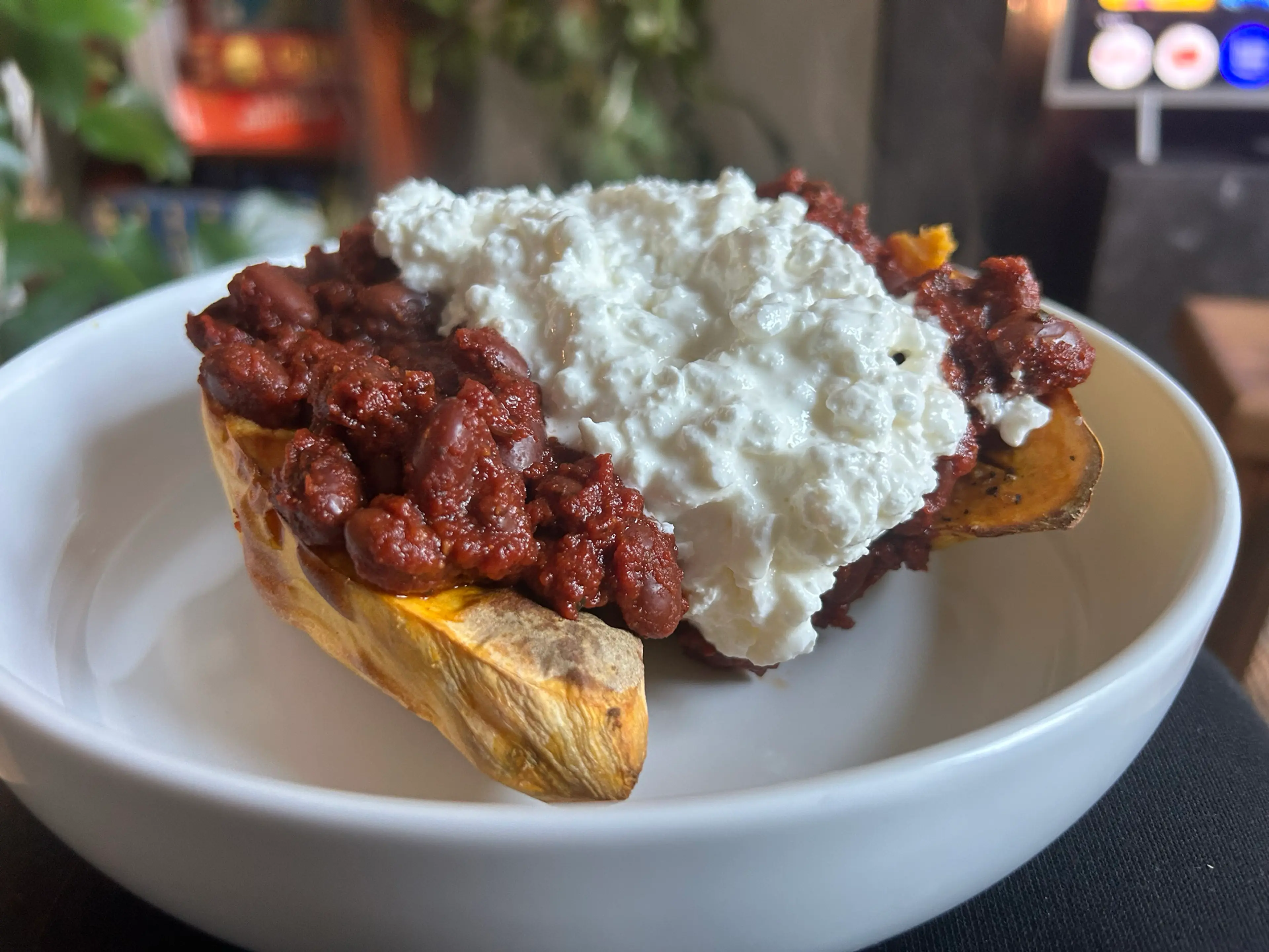Stuffed Sweet Potato with Cottage Cheese & Black Beans