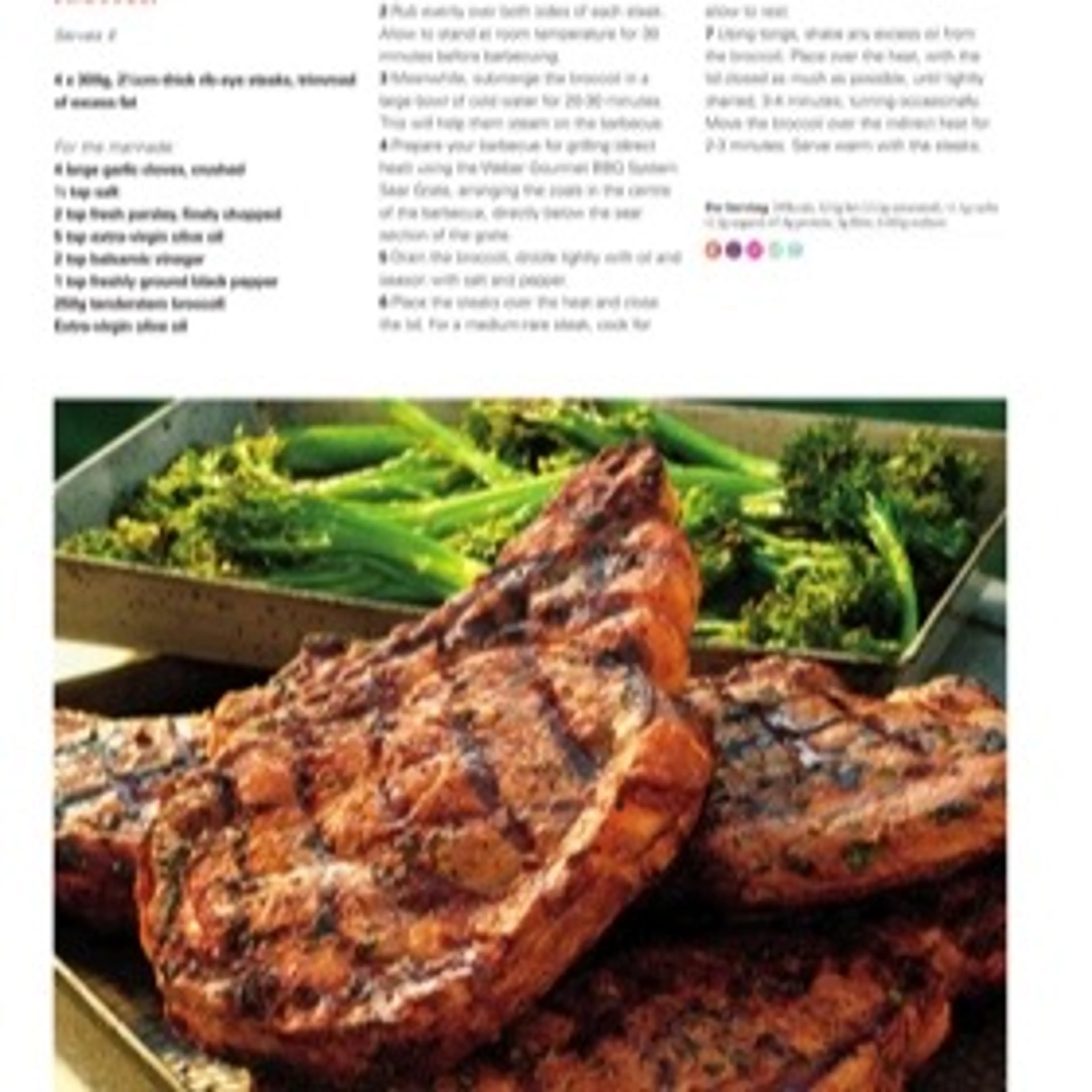 GARLIC CRUSTED RIB-EYE STEAKS WITH GRILLED BROCCOLI