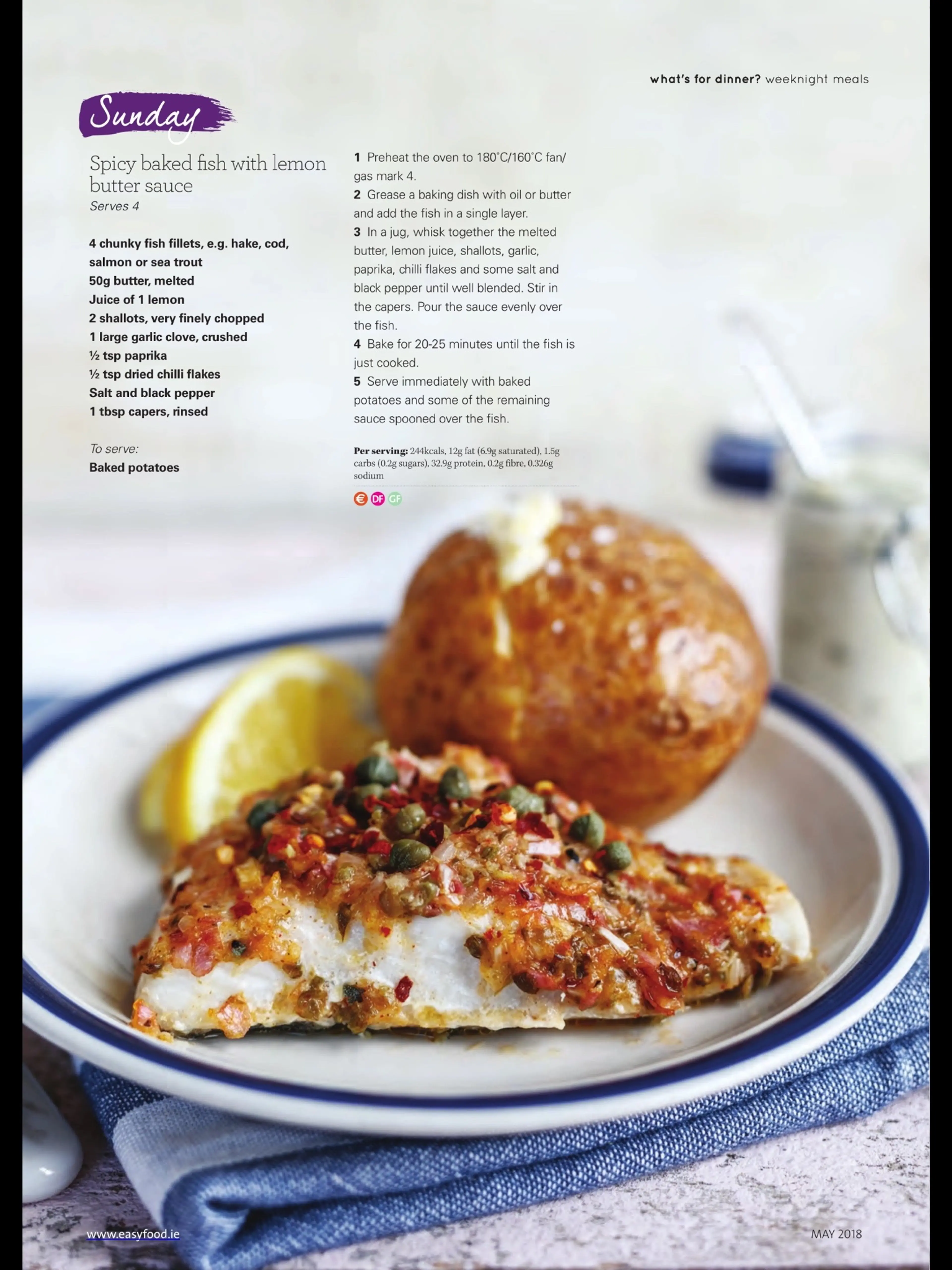 Spicy baked fish with lemon butter sauce