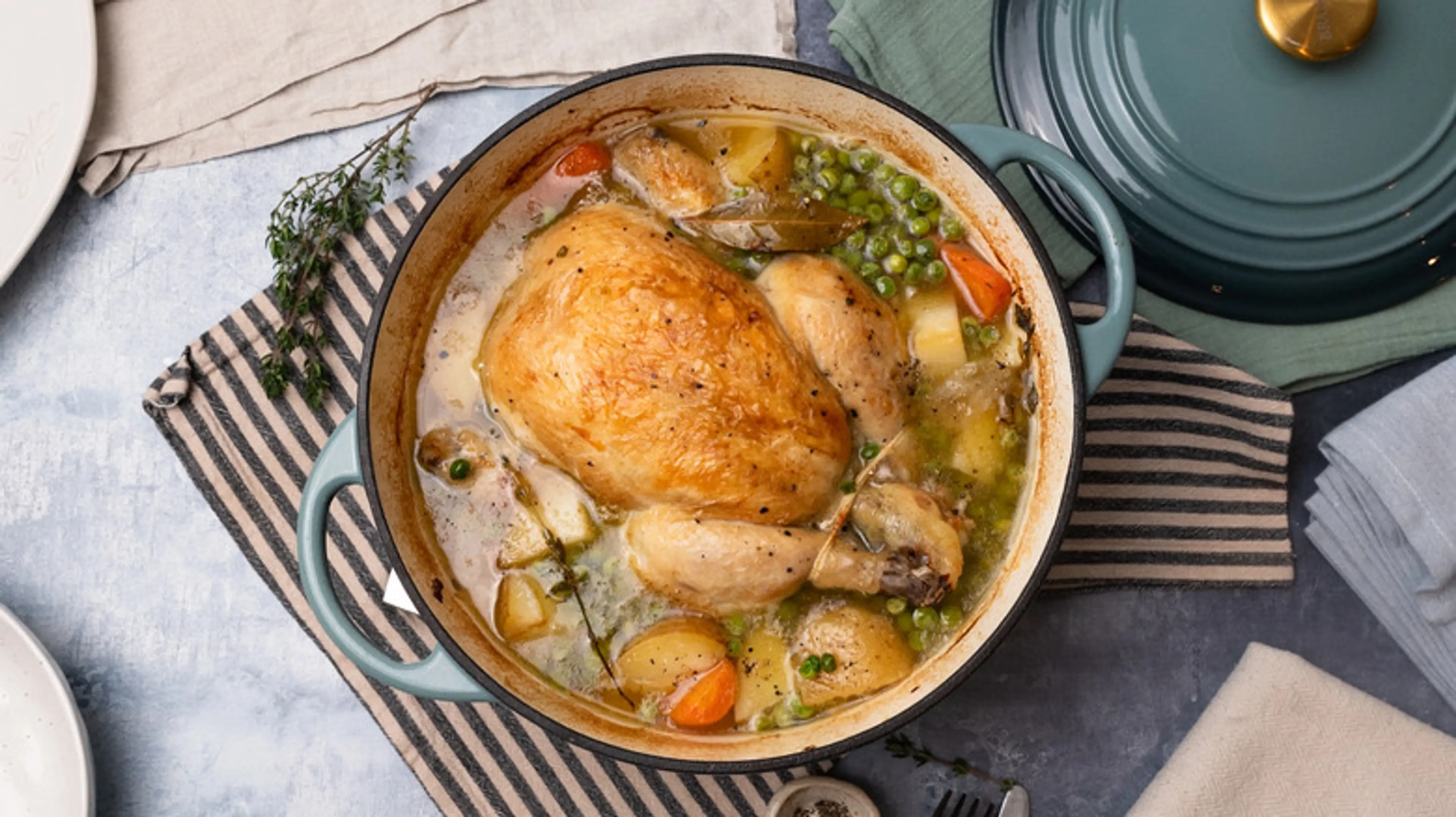 White Wine Braised Pot Roast Chicken With Vegetables and Pot