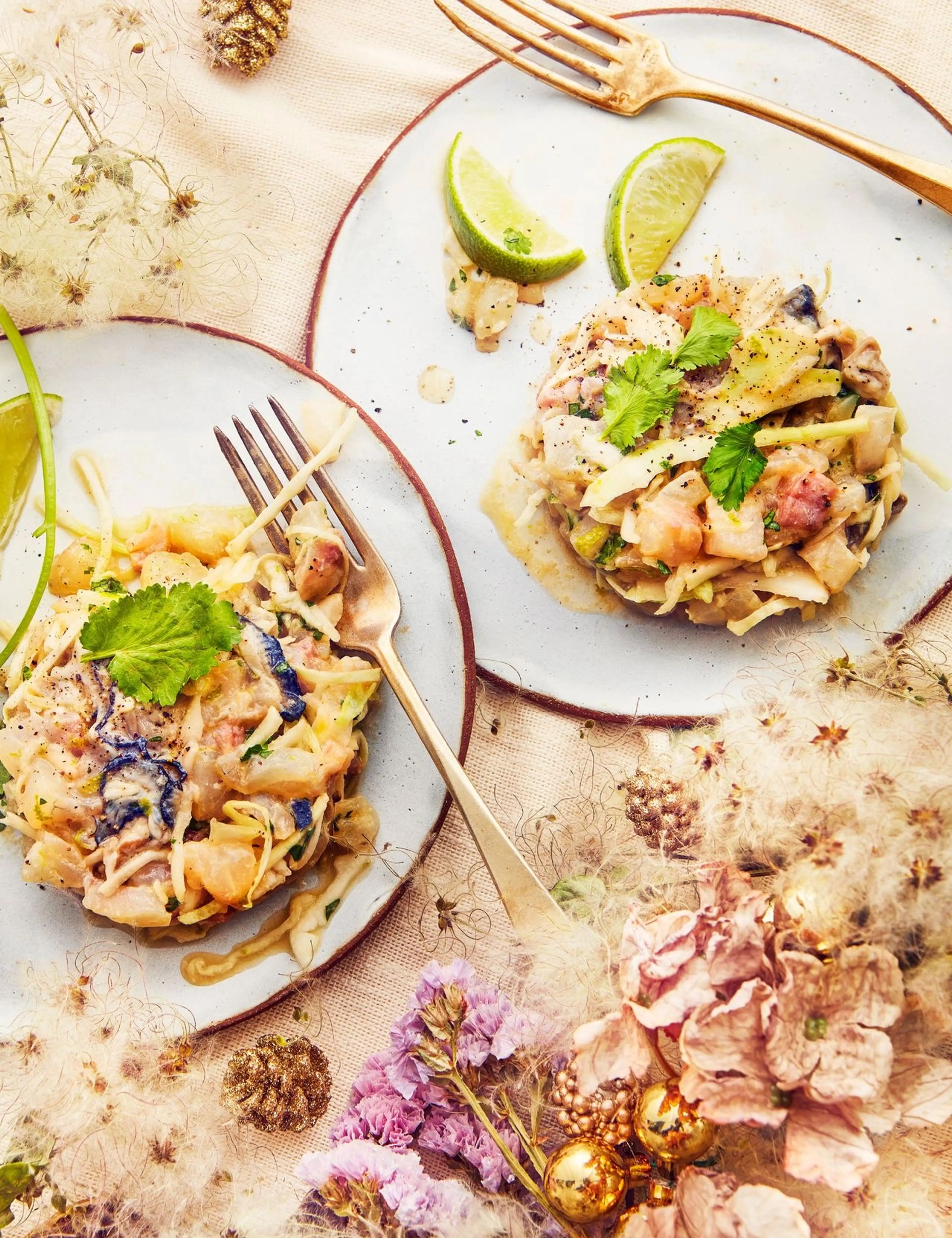Tartare de bar et huîtres au miso blanc et citron vert