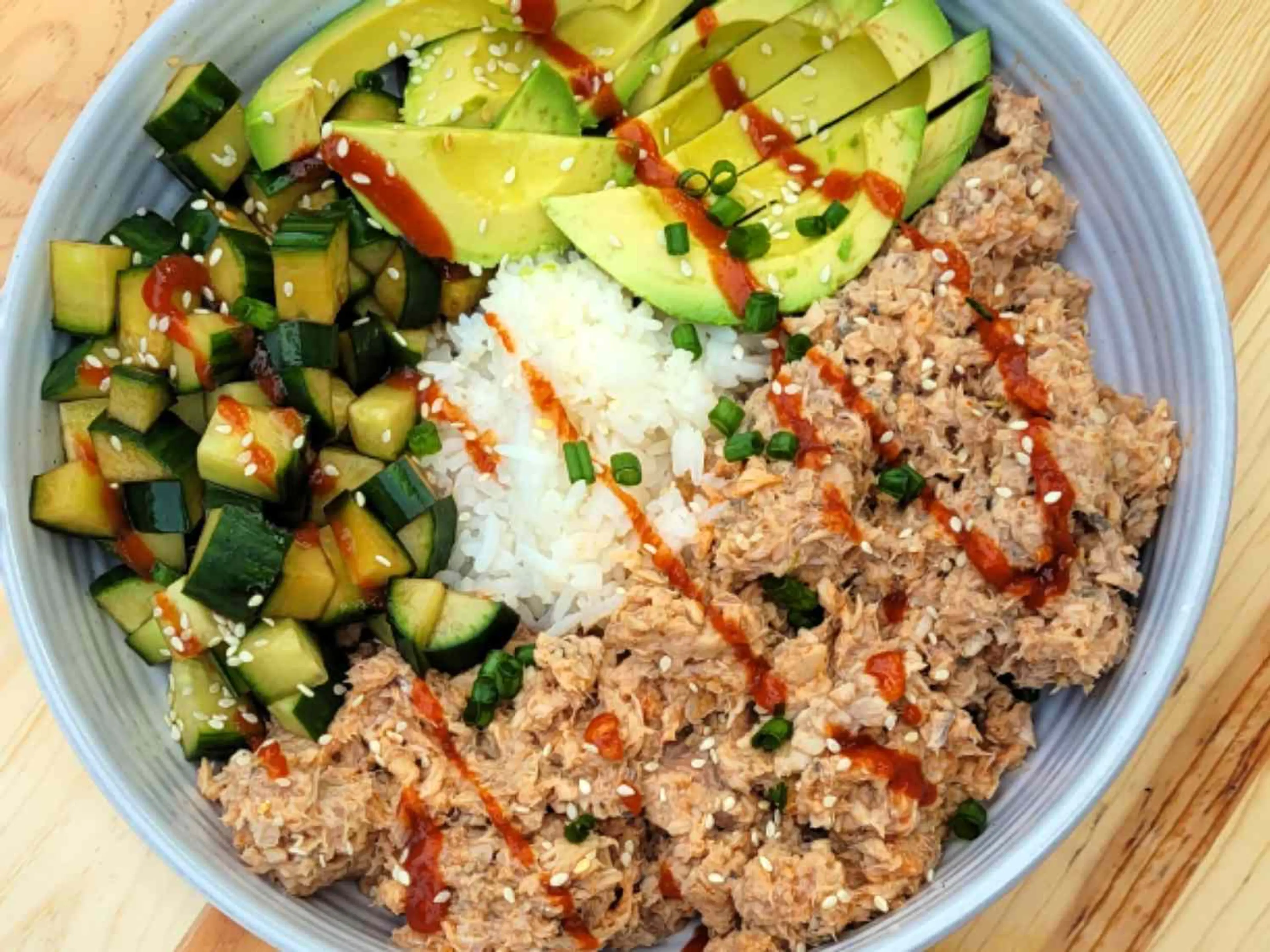 Spicy Canned Salmon Salad Rice Bowl