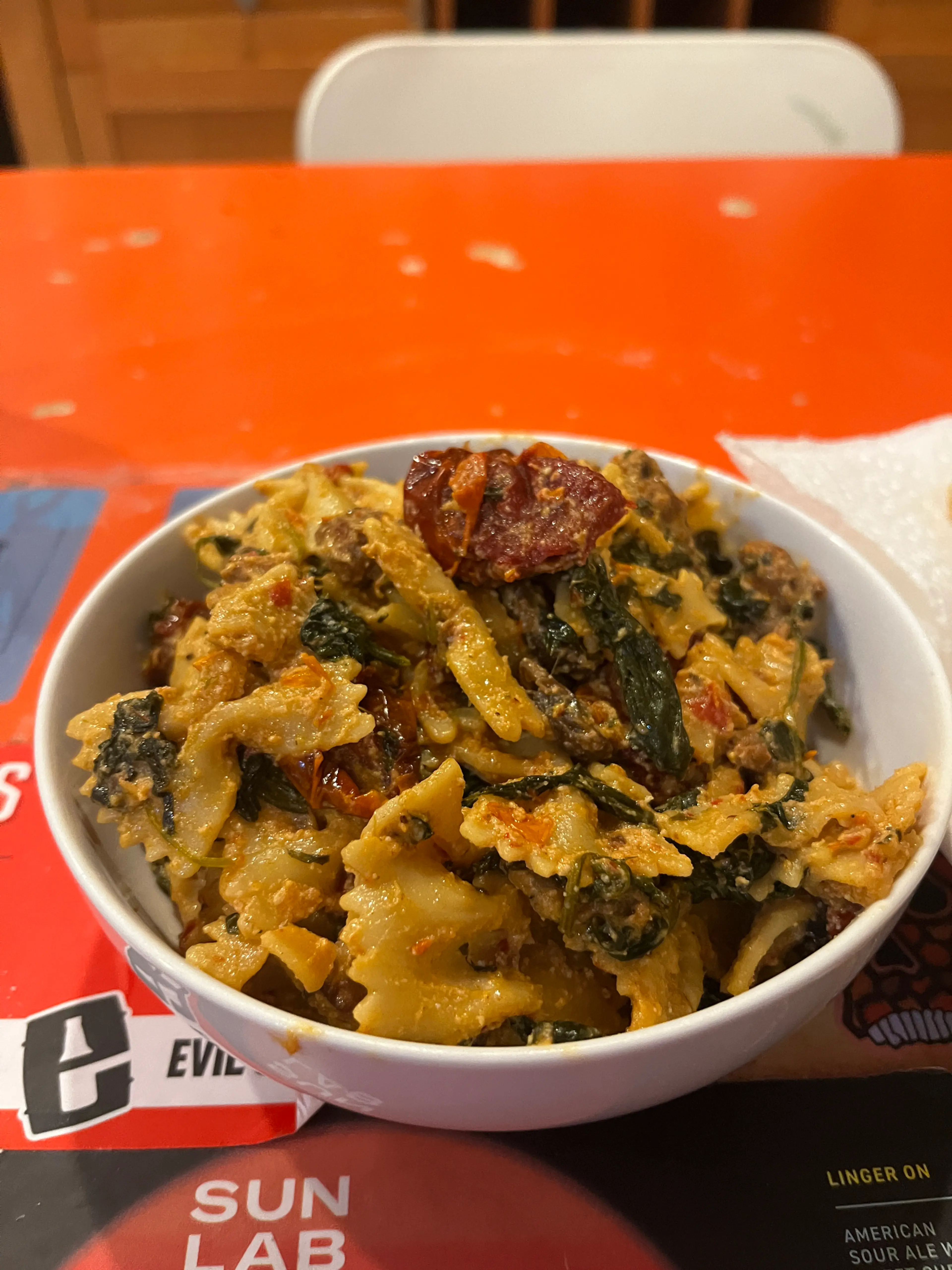 Spinach Sun Dried Tomato Sausage Mushroom Pasta