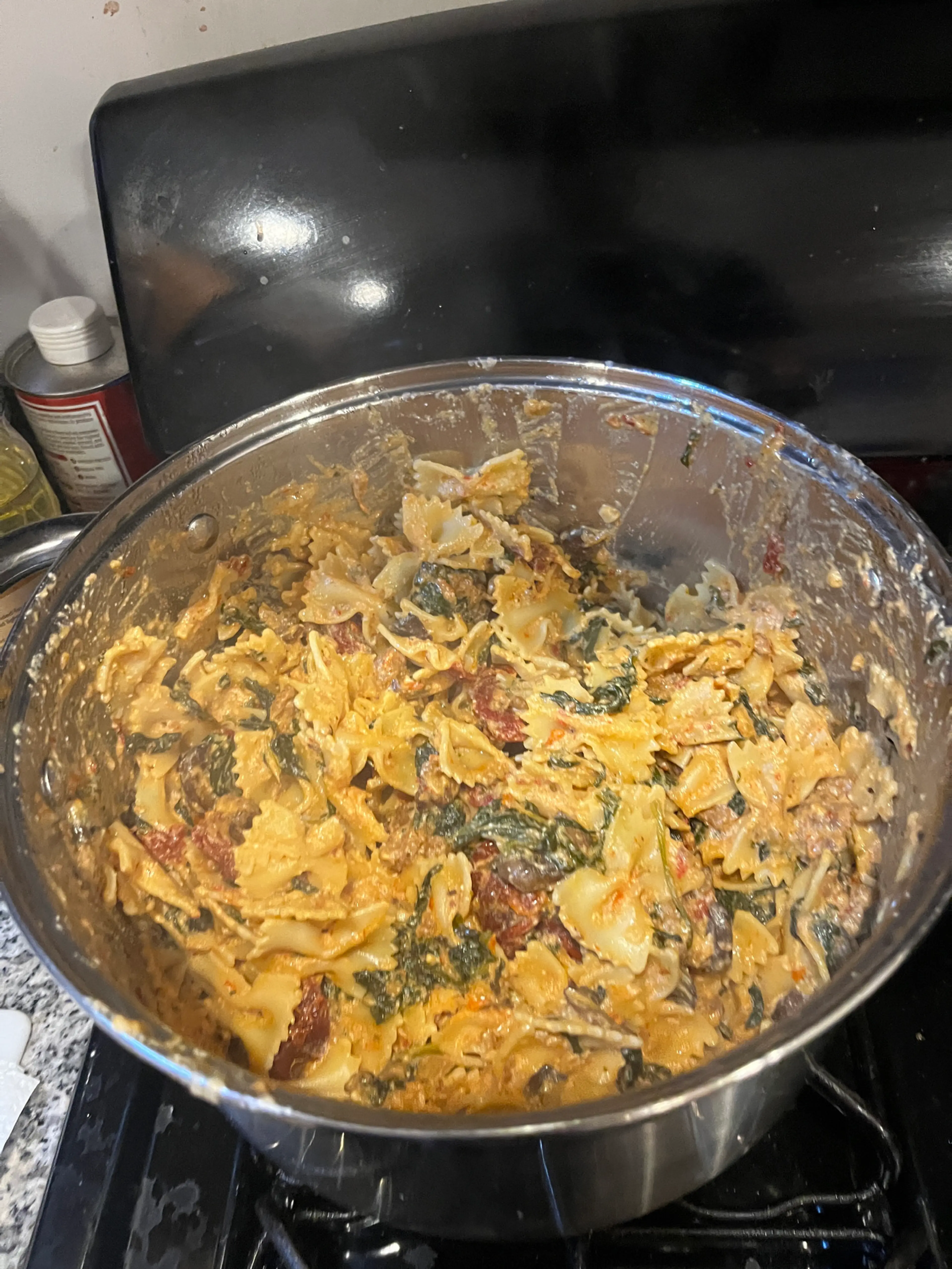 Spinach Sun Dried Tomato Sausage Mushroom Pasta
