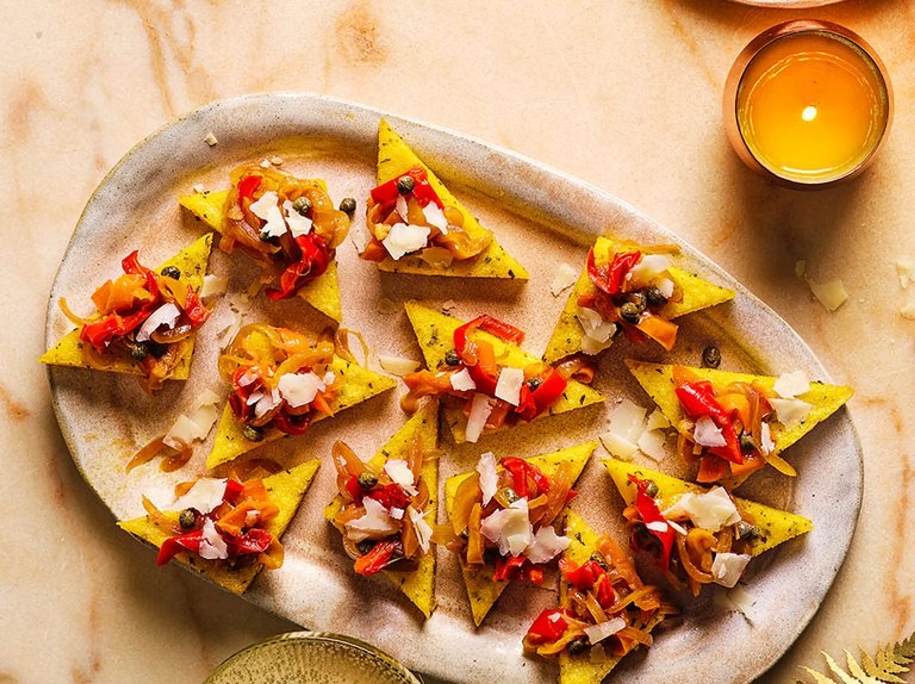 Rosemary polenta bites with peperonata