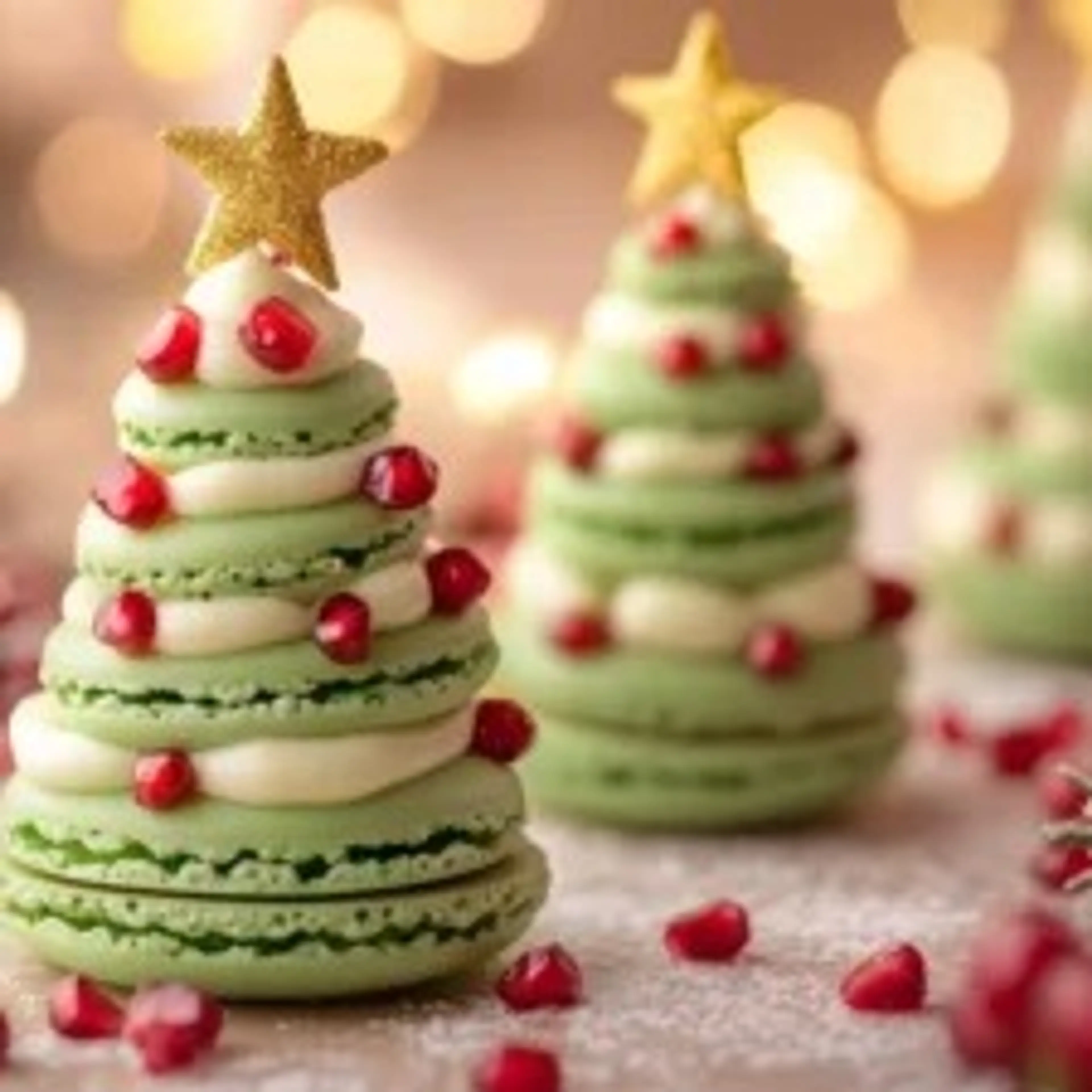 Festive Christmas Tree Macarons with Pomegranate & Mint Crea