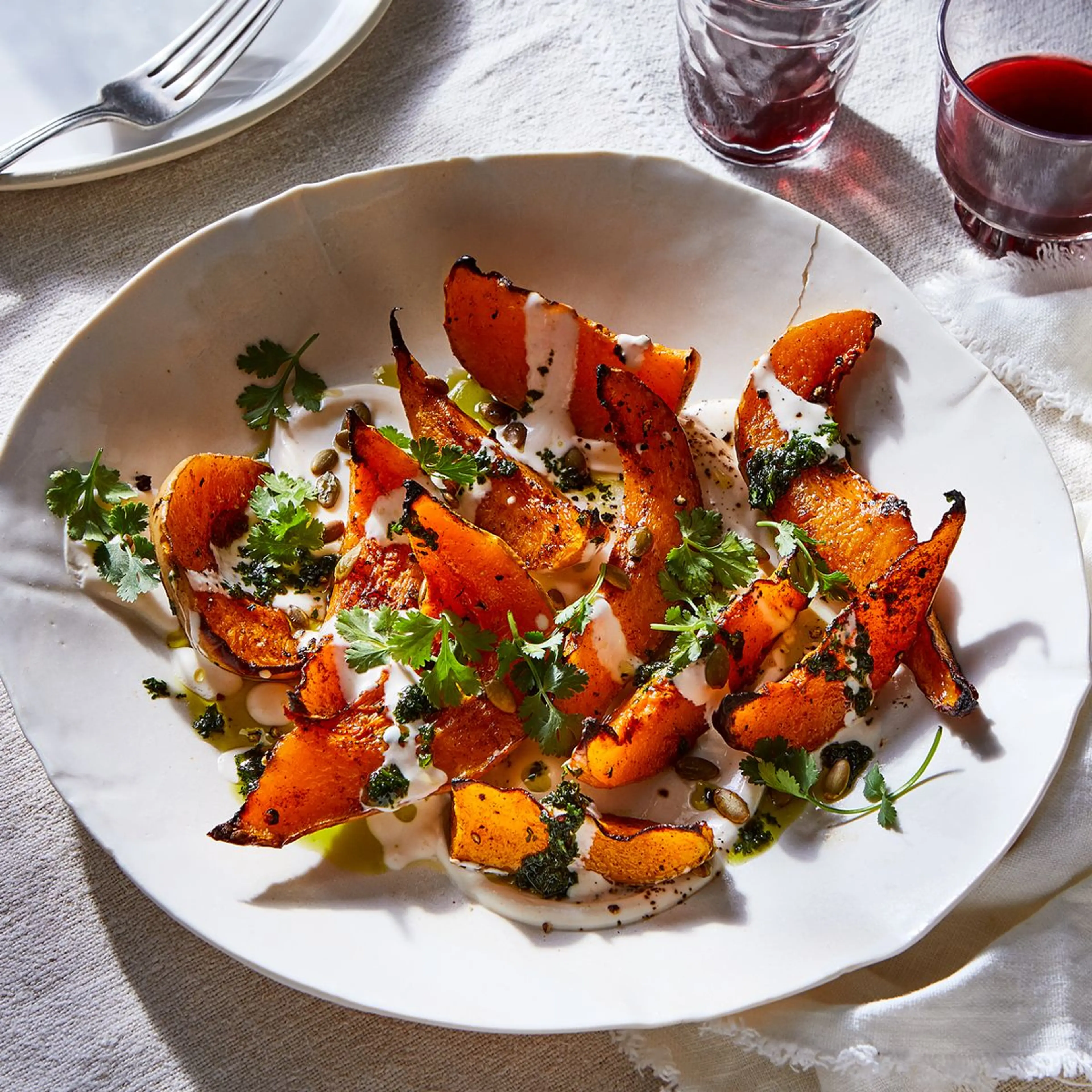 Butternut Squash With Chile Yogurt & Cilantro Sauce