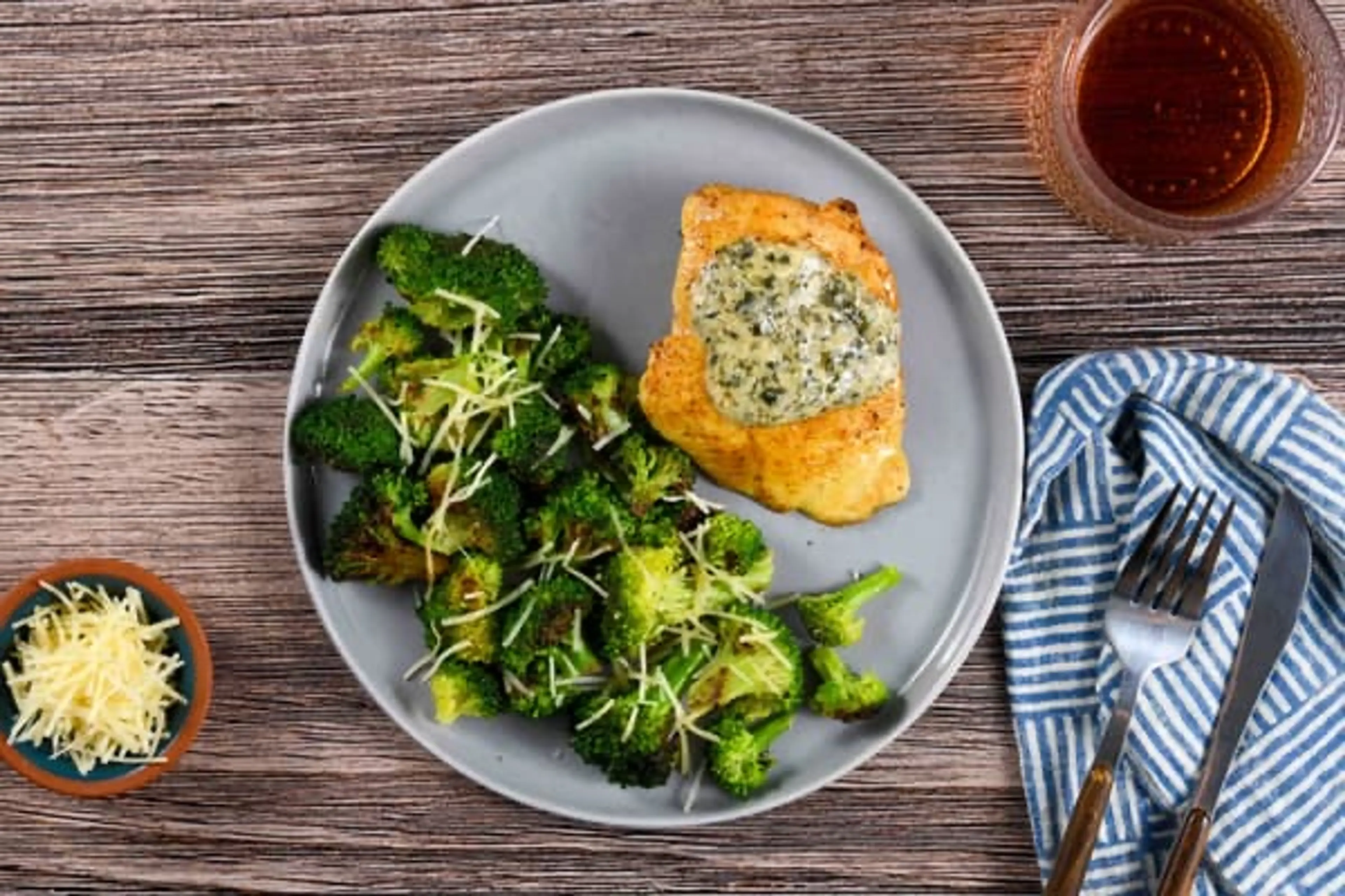 Basil Pesto Chicken with Asiago broccoli