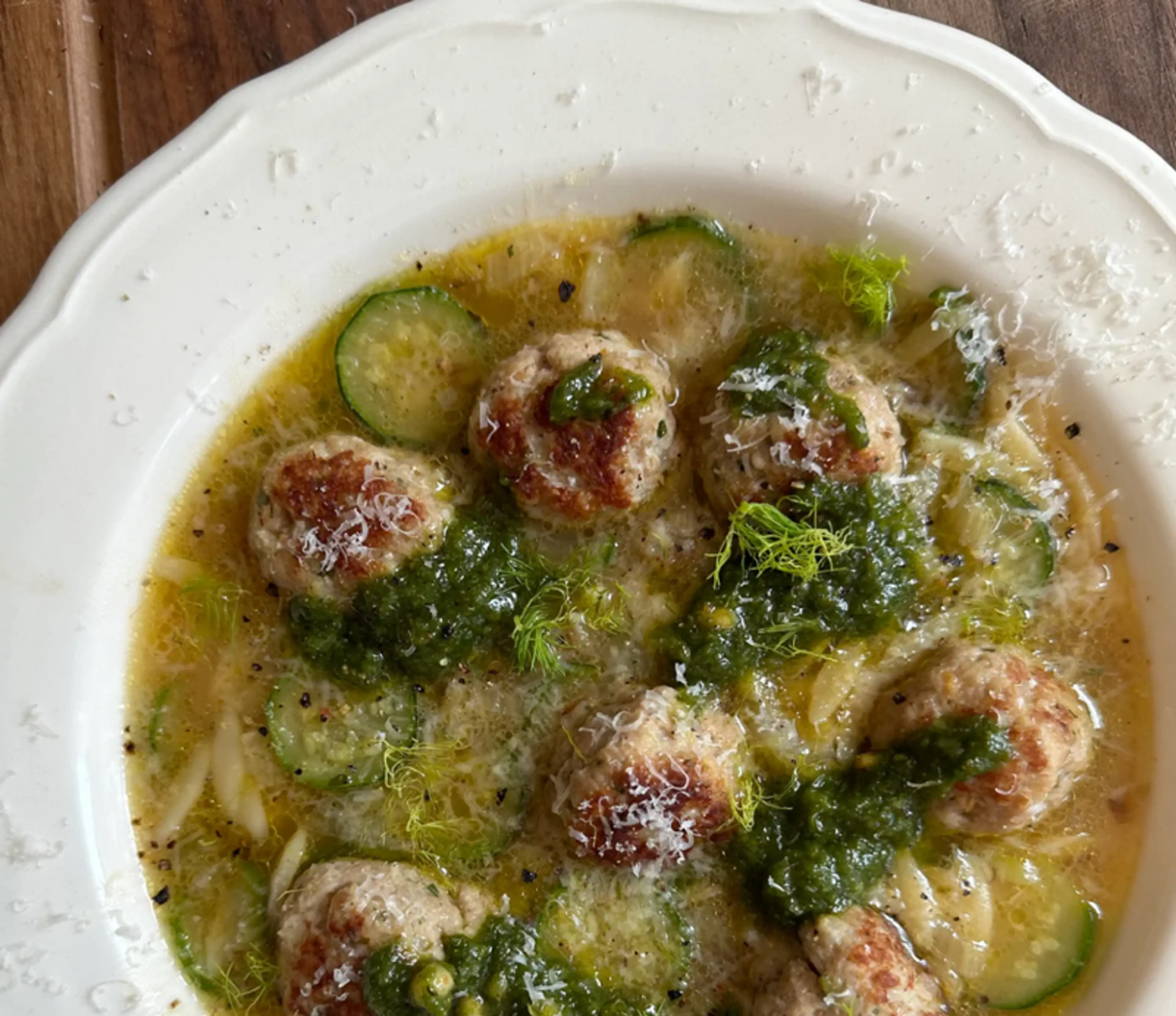 Meatball and Courgette Orzo Broth