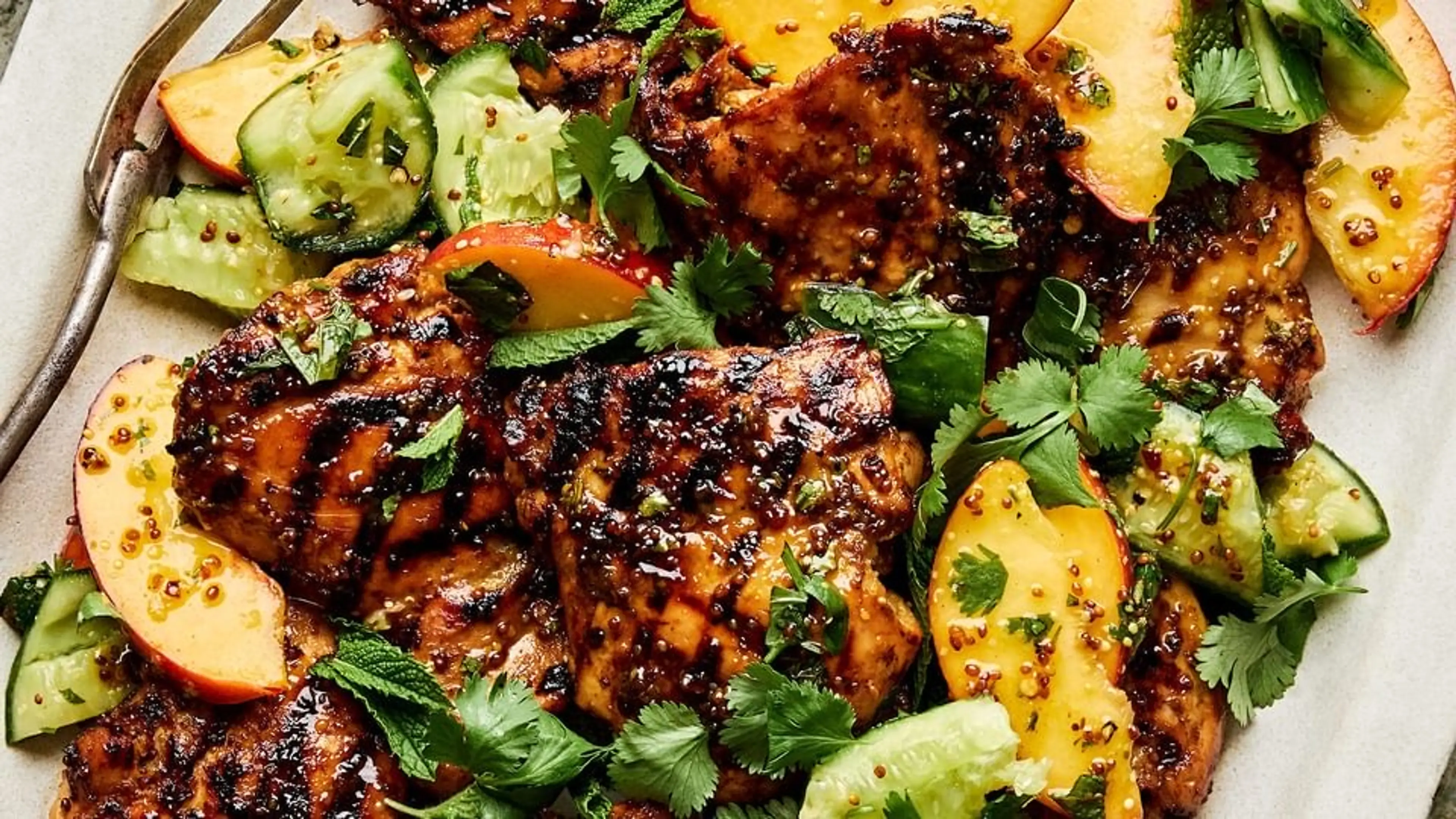 Grilled Honey Mustard Chicken with Peach Salad