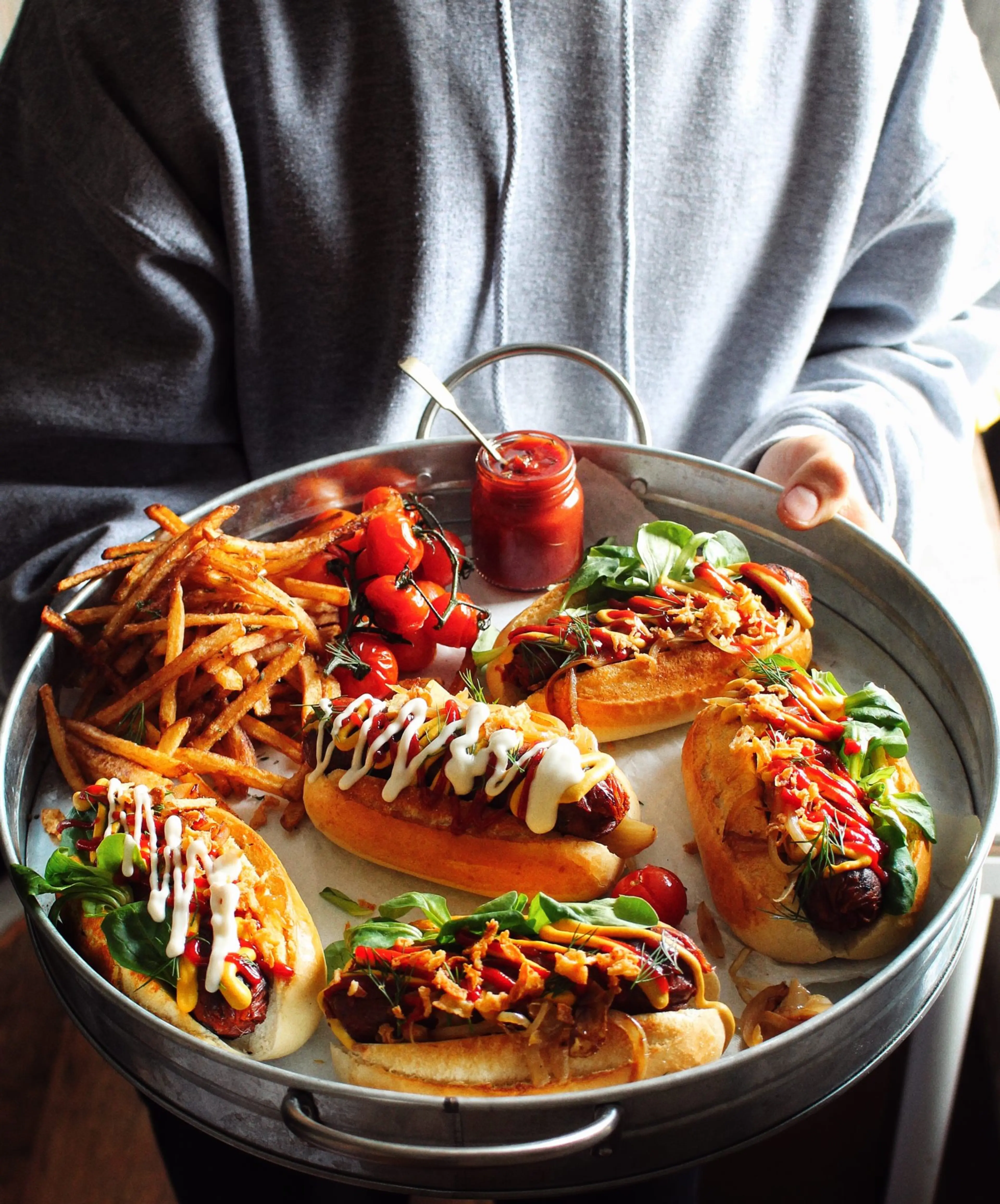 Chorizo Style Seitan Hot Dogs with Caramelised Cider Onions