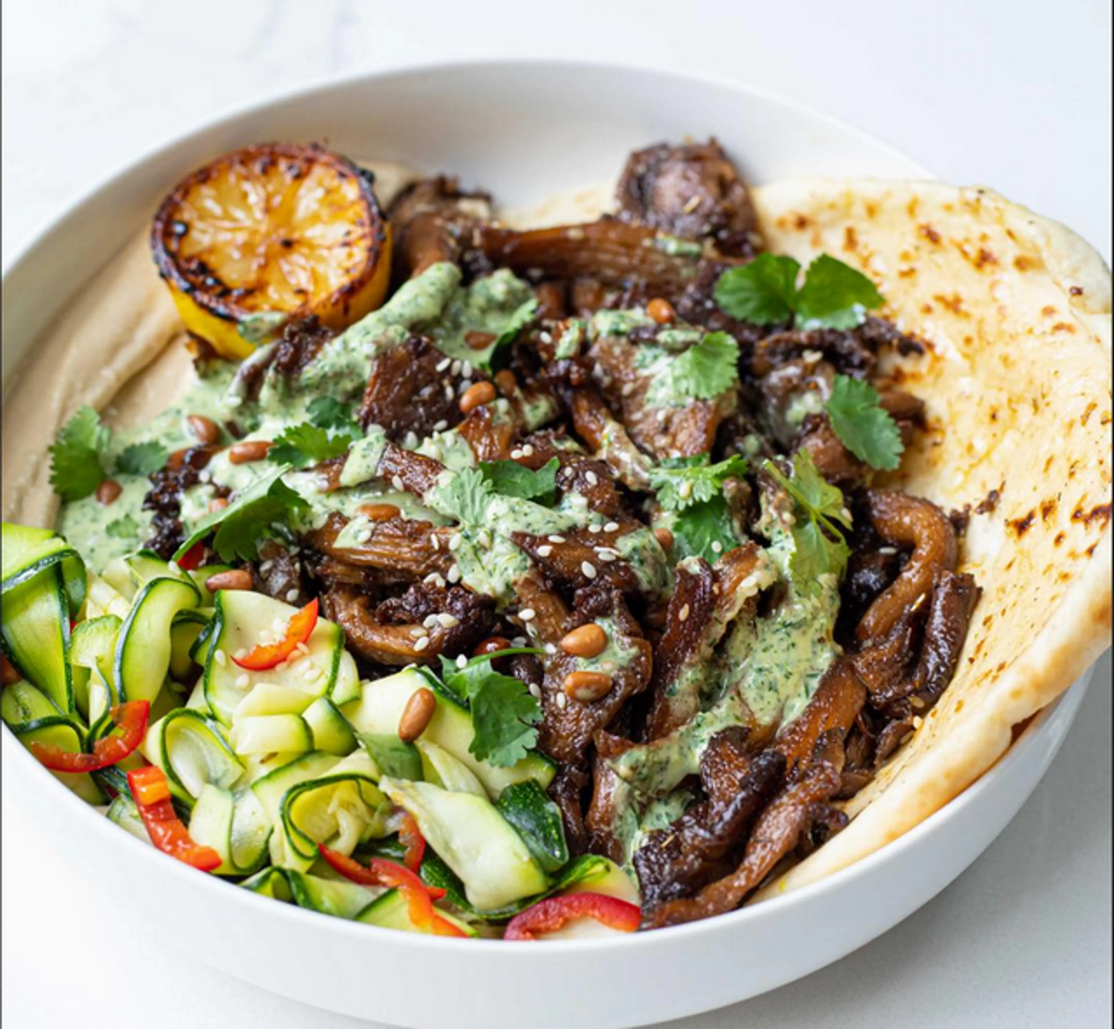 Sticky Mushroom Pitta and Hummus Bowl - mob
