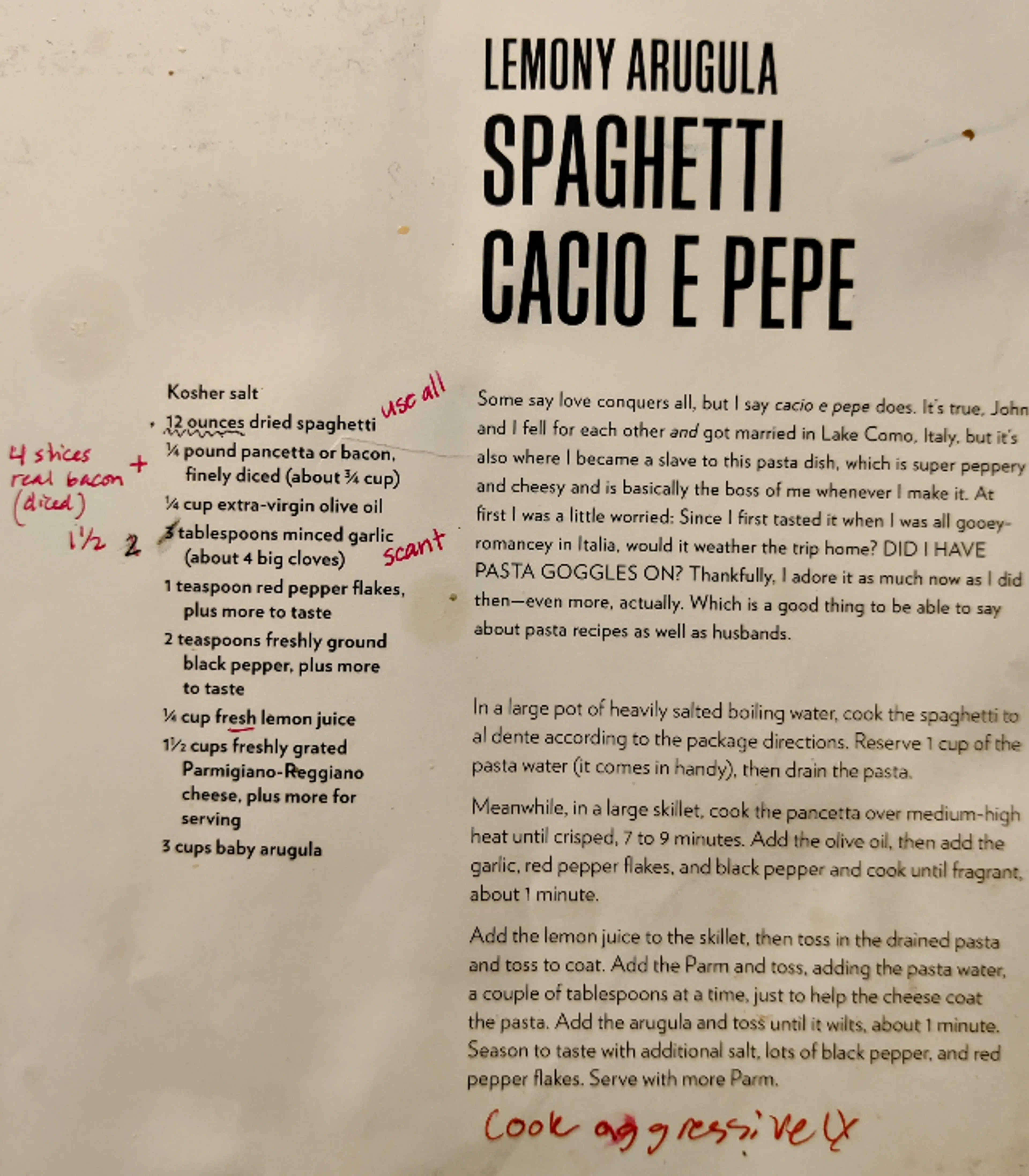 LAP Lemony Arugula Pasta