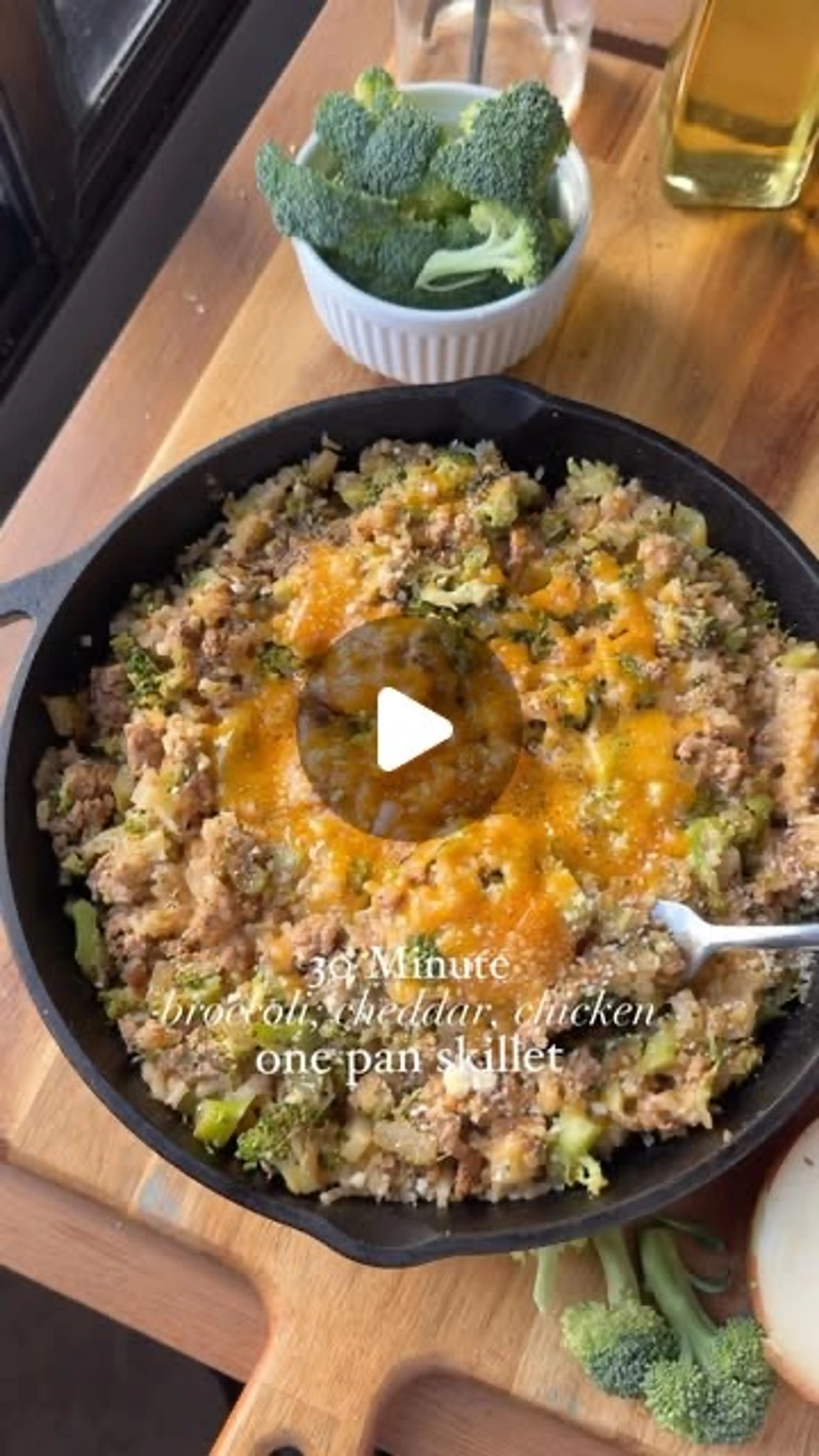 30 Minute Broccoli, Cheddar, Rice, & Chicken Skillet
