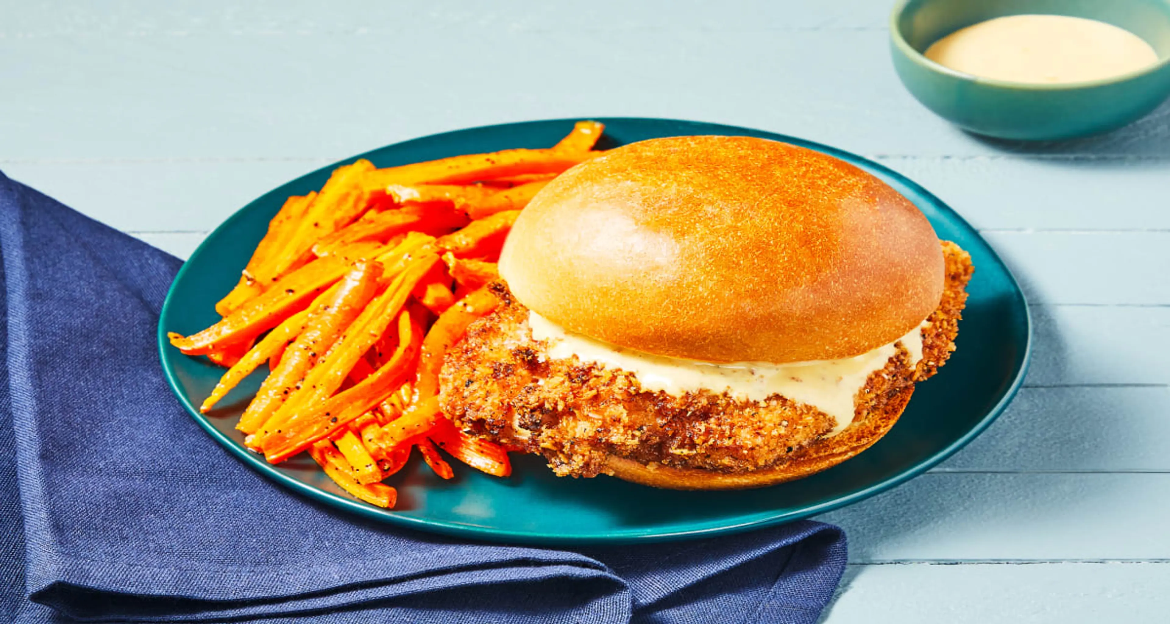 Garlicky Fried Chicken Sandwiches with Honey Mustard Mayo &