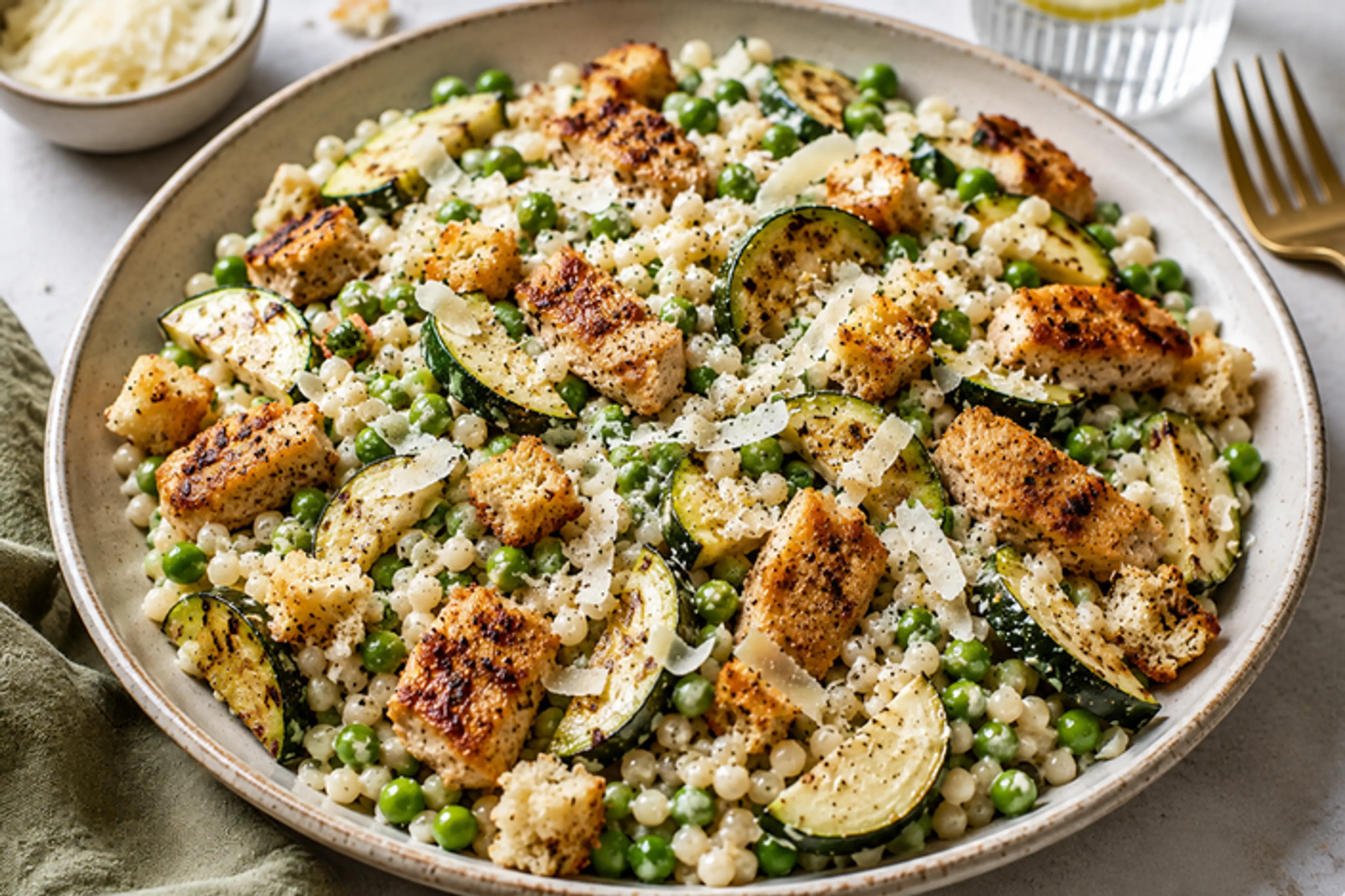 Crispy Caesar Pearl Couscous Salad