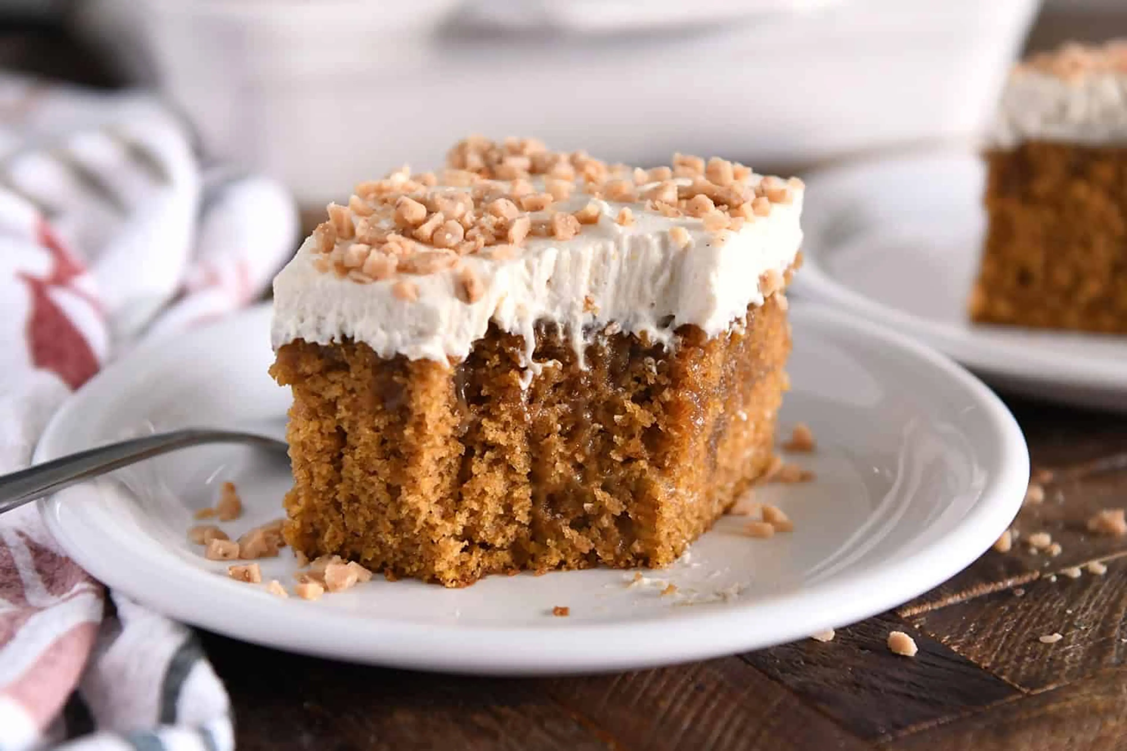 Pumpkin Caramel Poke Cake with Whipped Caramel Cream Frostin
