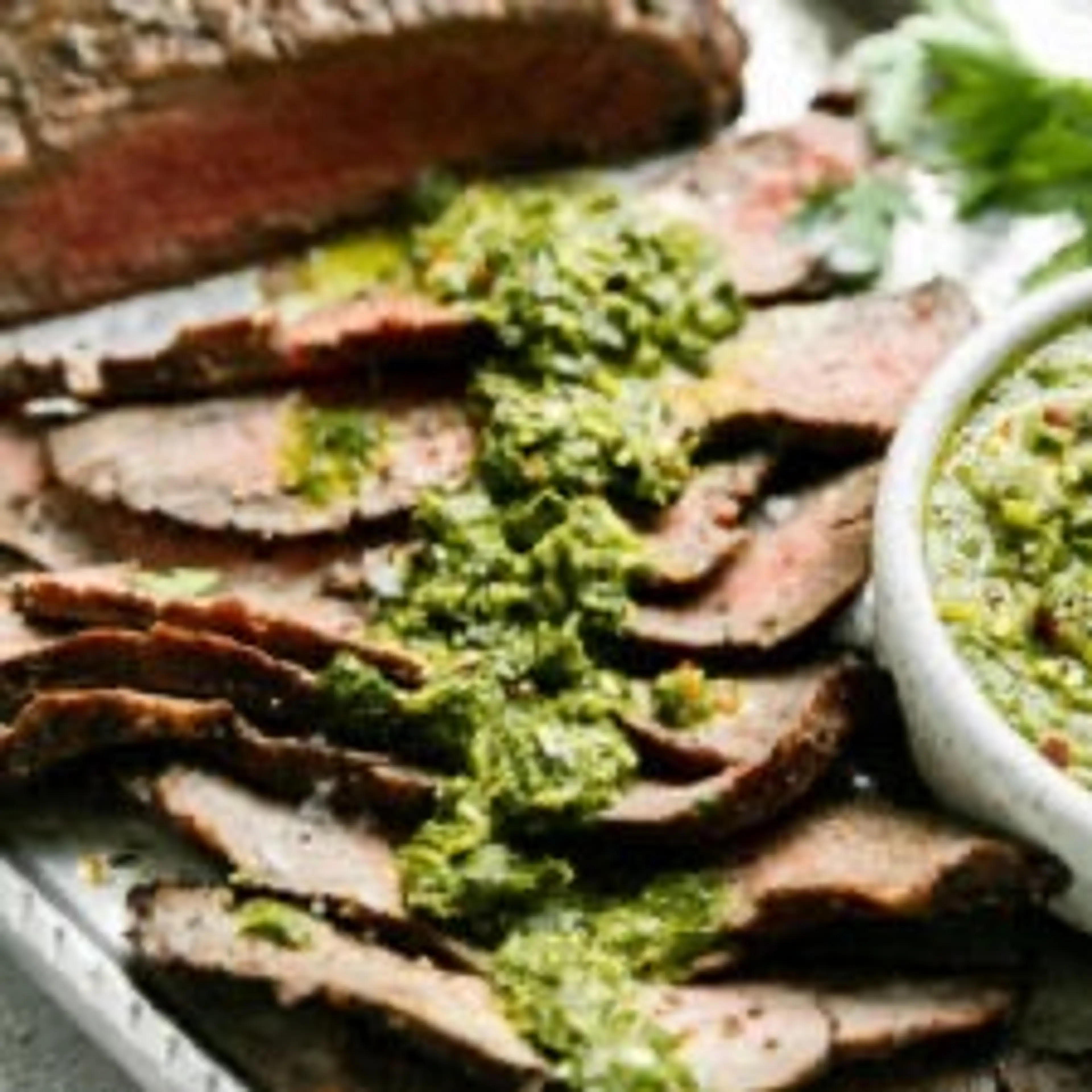 Grilled Flank Steak with Herby-Green Sauce