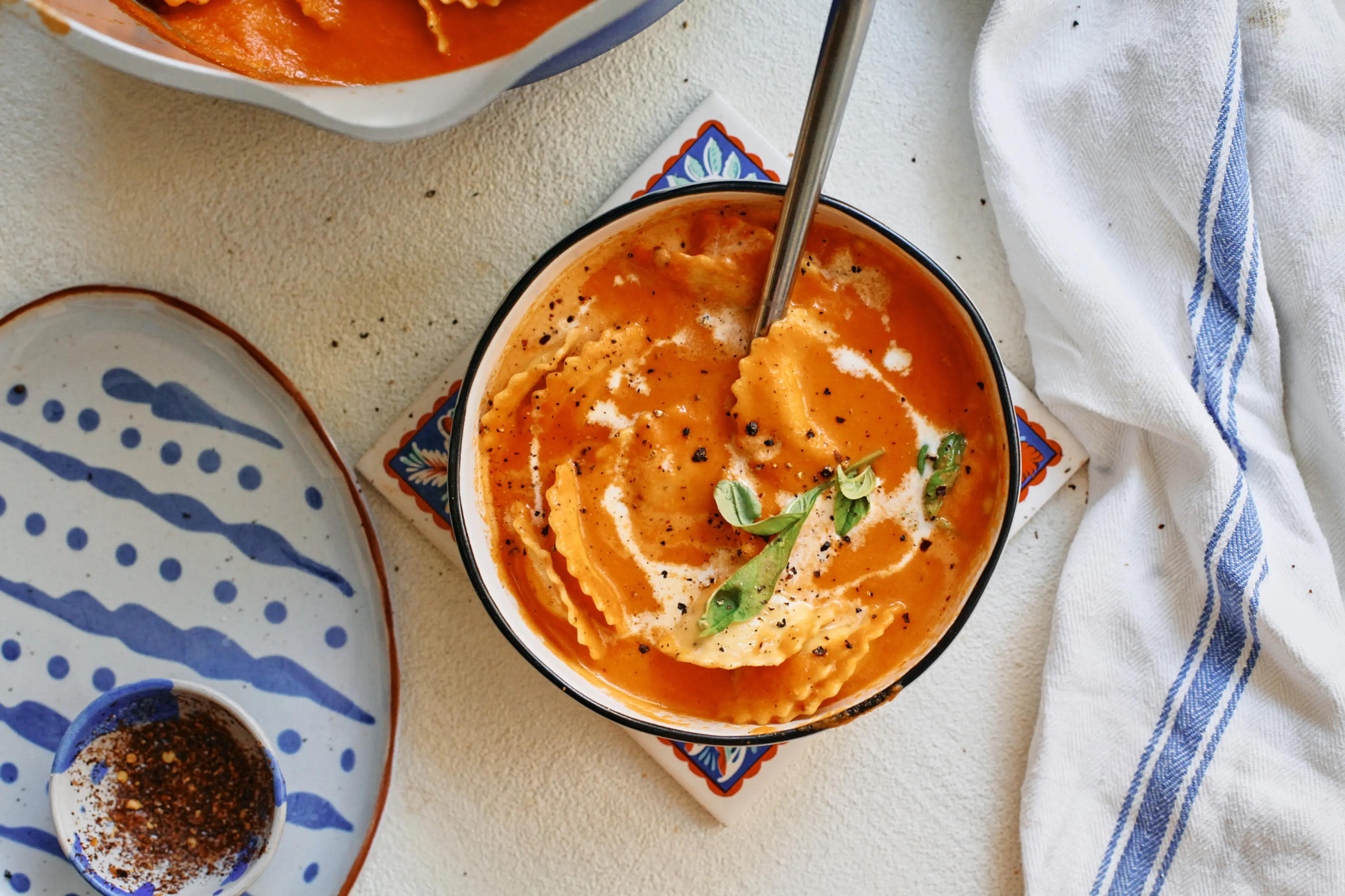 Roasted Red Pepper Ravioli Soup