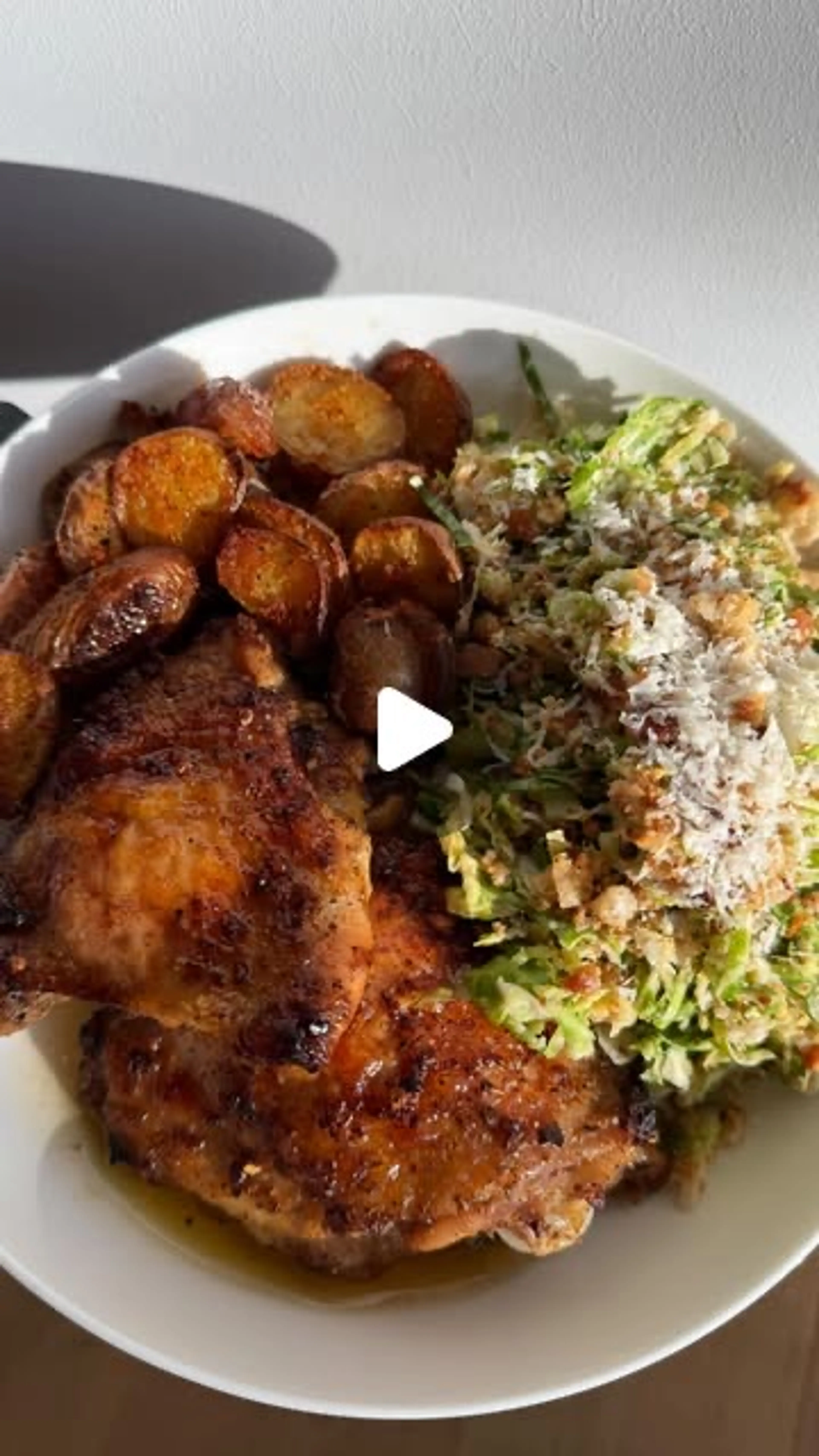Lemon Herb Chicken Thighs and Caesar Brussels Sprouts Salad