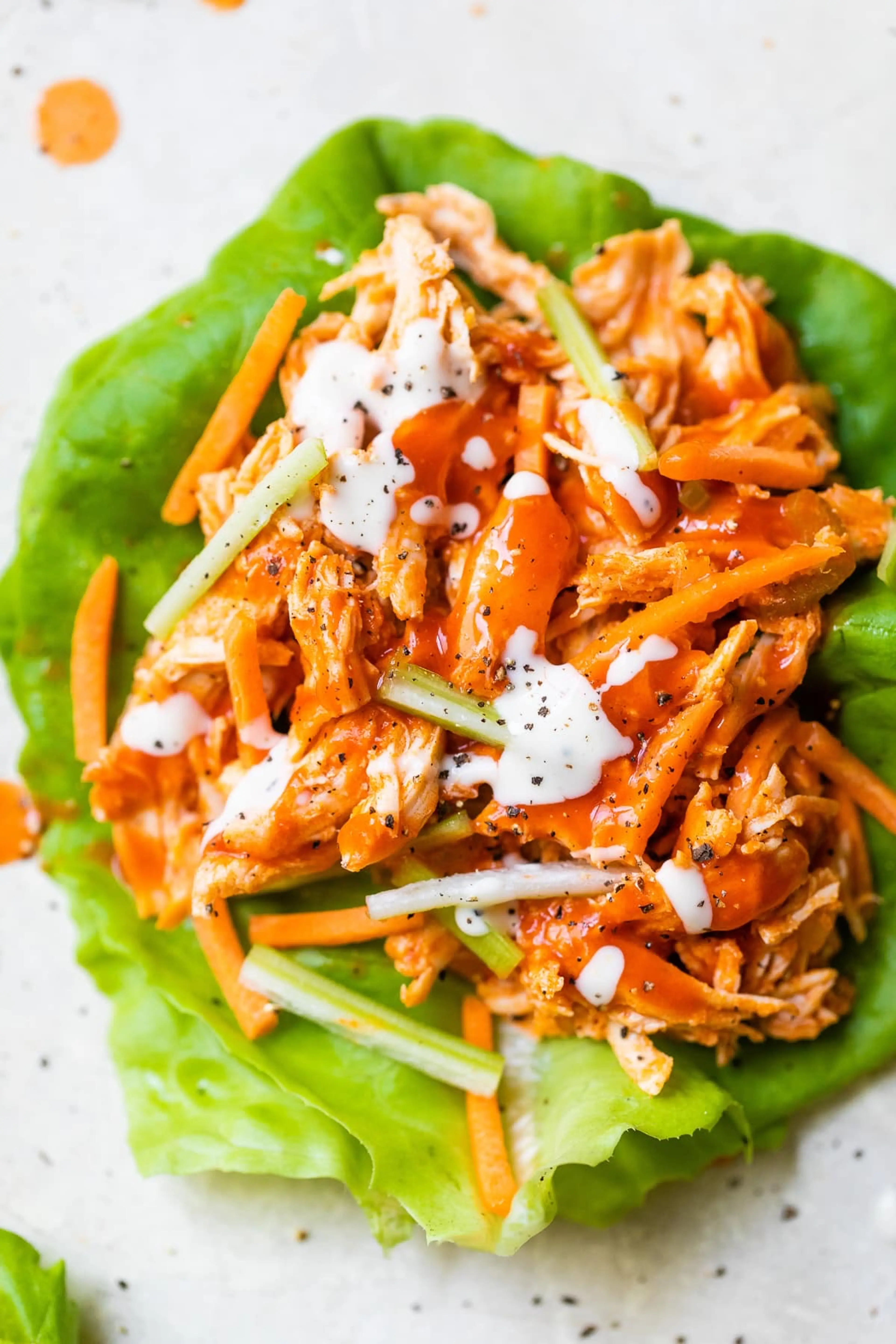Buffalo Chicken Lettuce Wraps (Slow Cooker, Instant Pot)