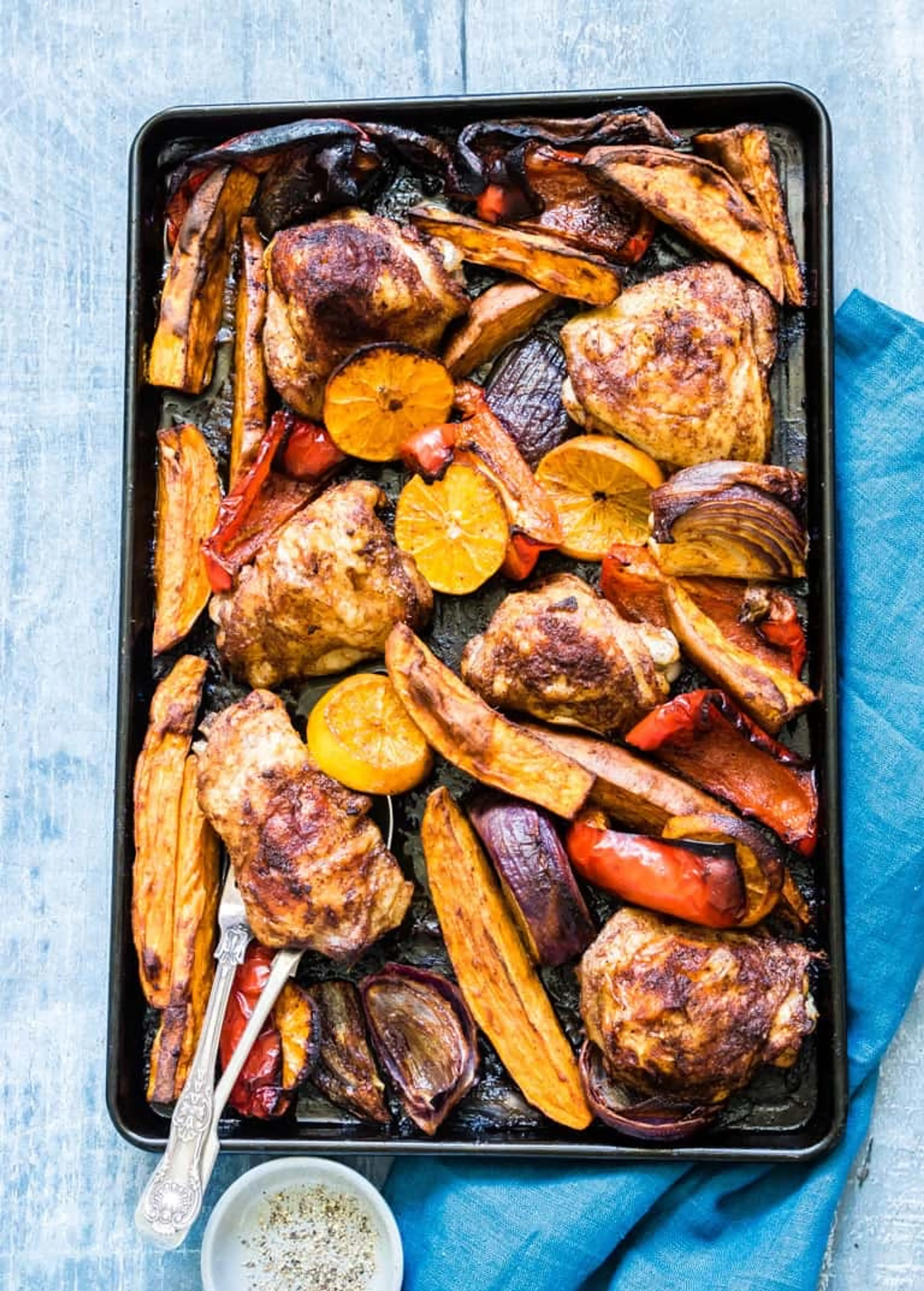 Sheet Pan Chicken Thighs and Sweet Potato Dinner