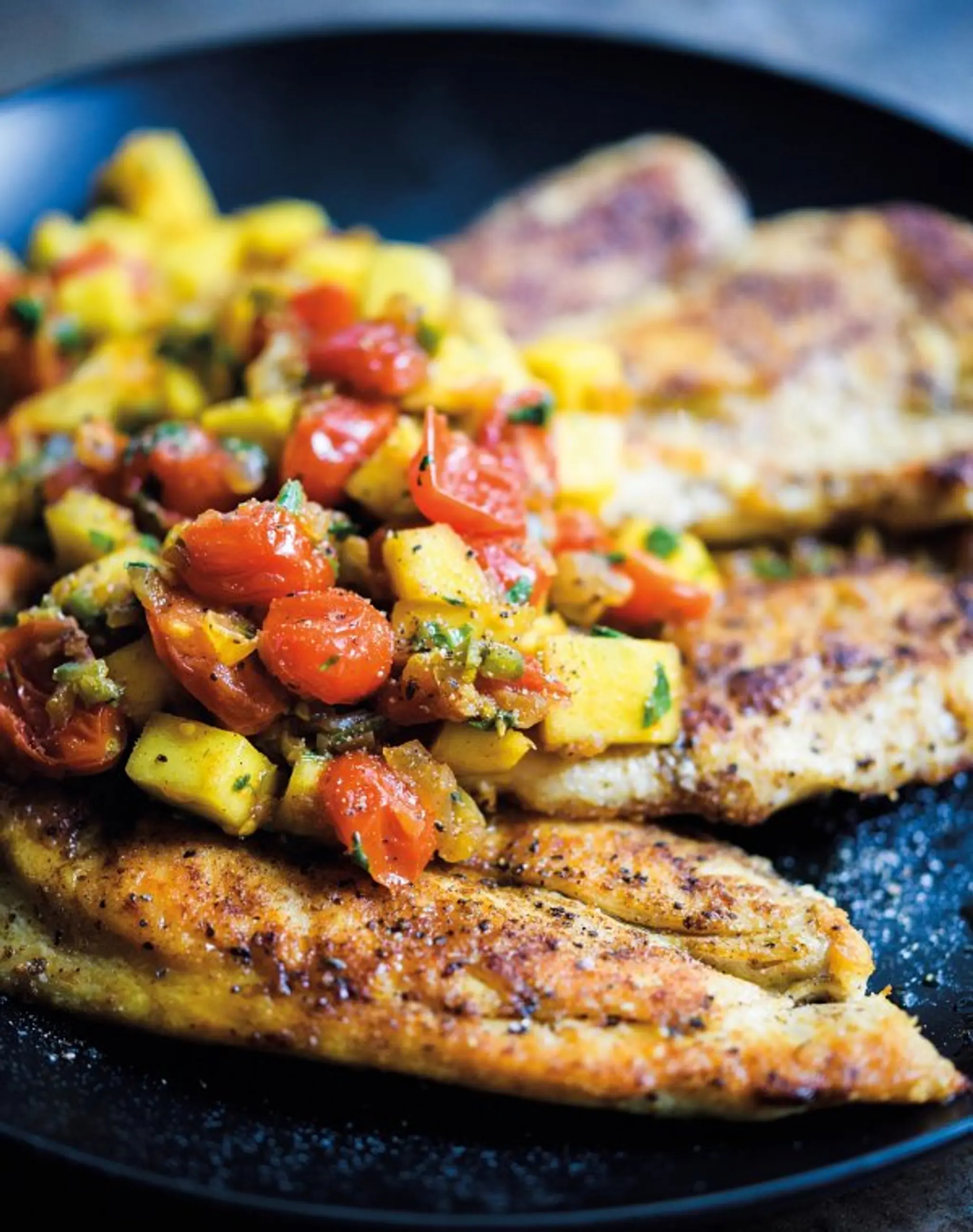 Chicken Cutlets with Mango-Tomato Sauce