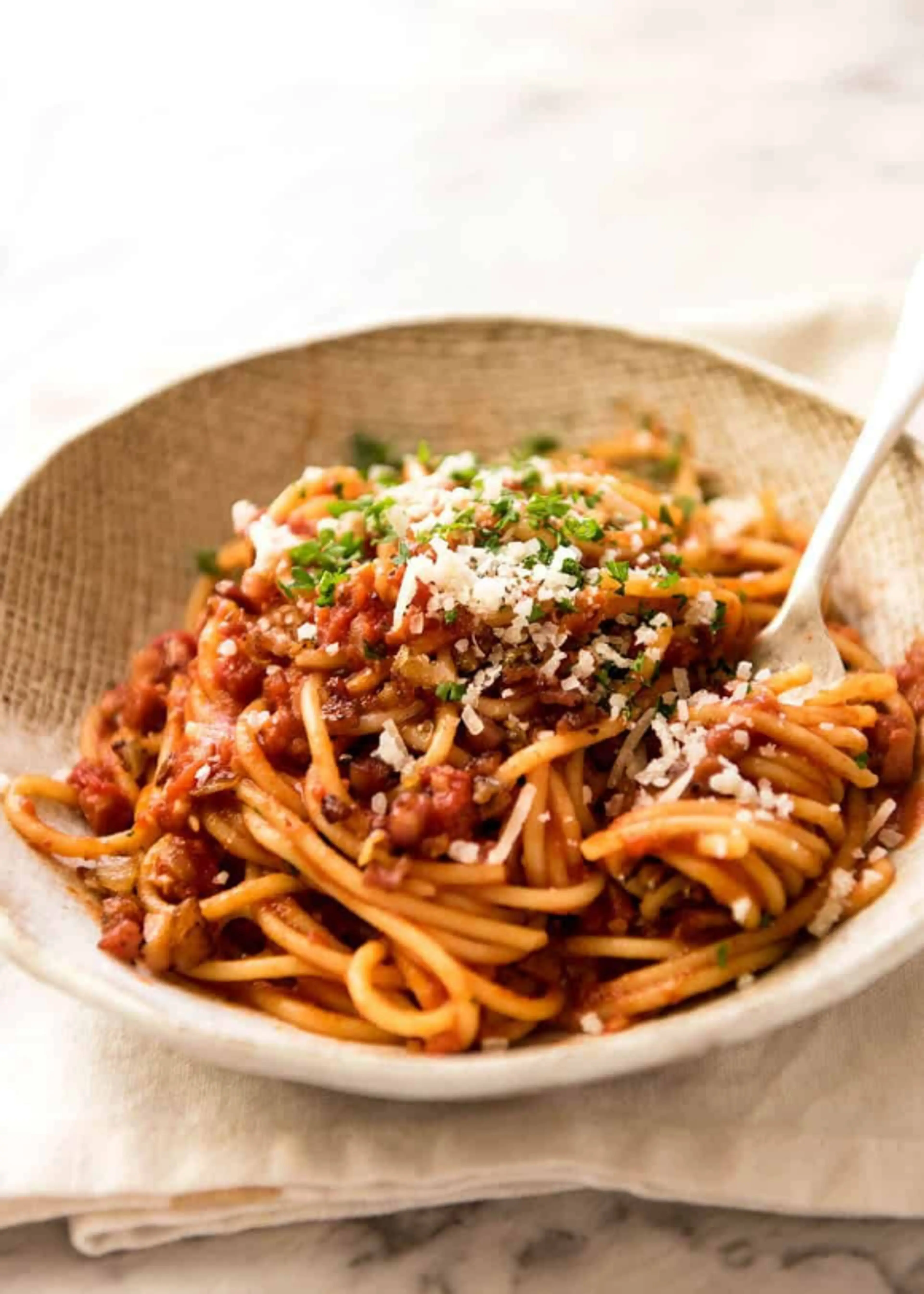 Bacon Pasta with tomato pasta sauce