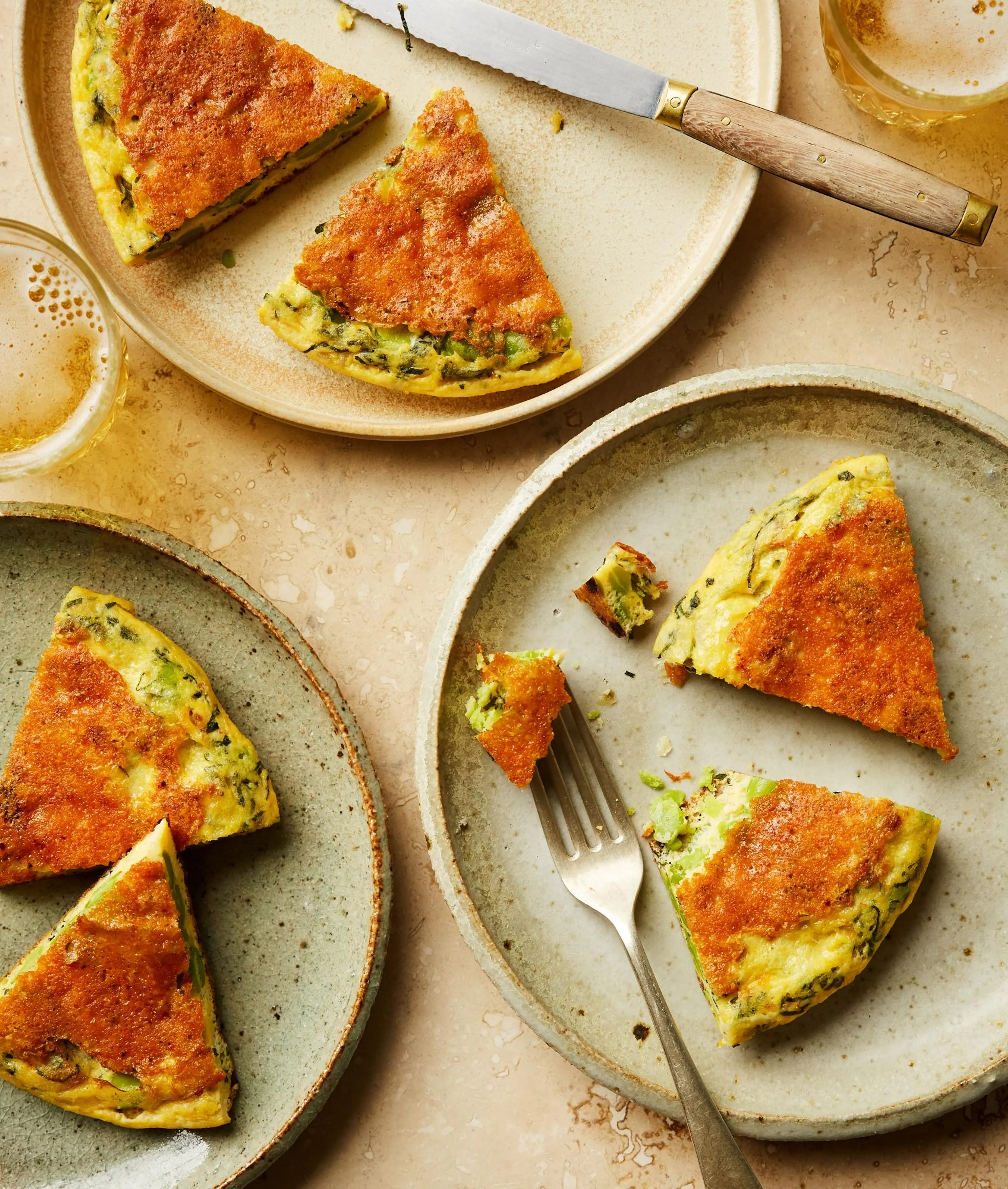 Broad bean and mint tortilla with a manchego crust
