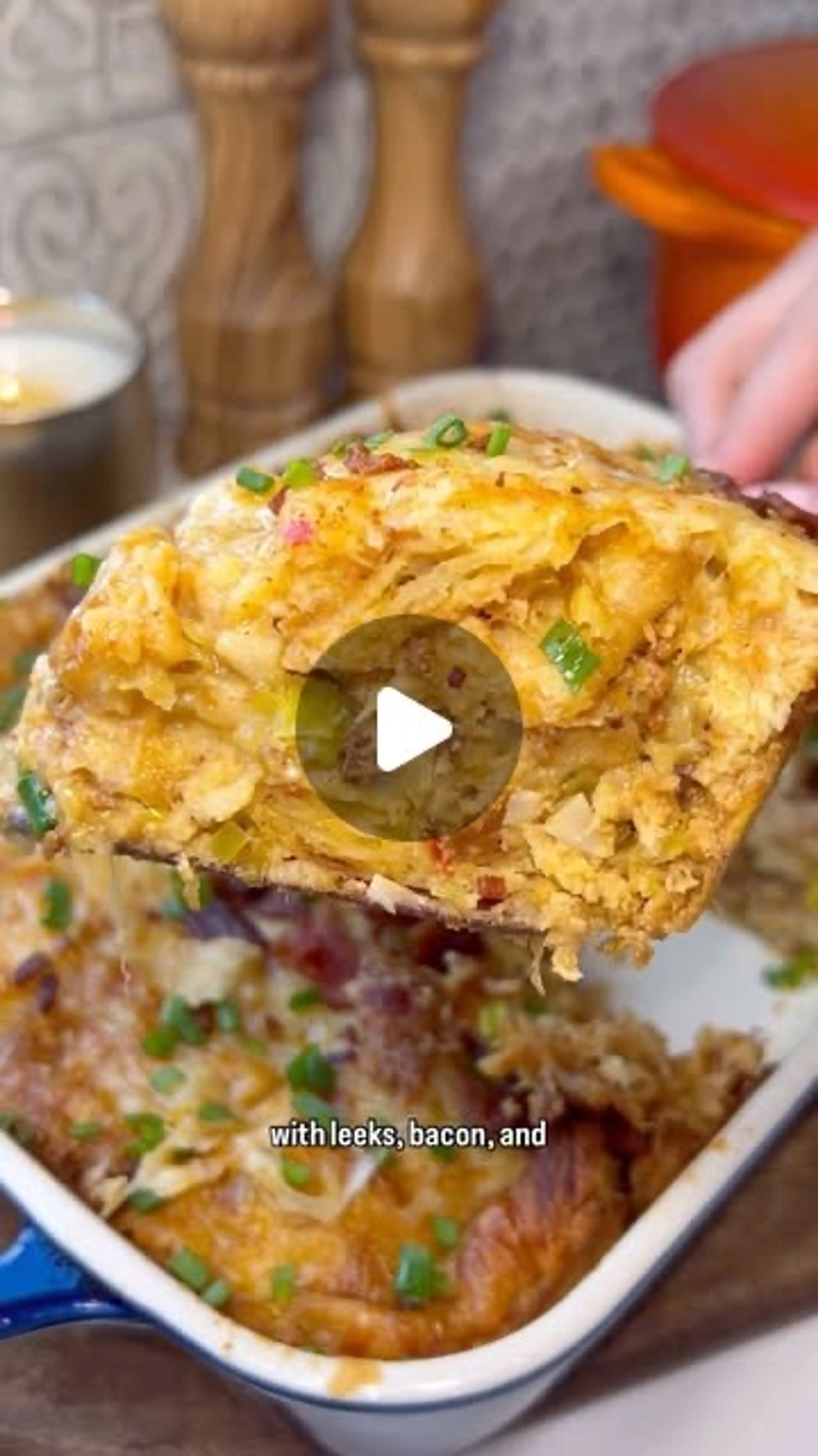 Croissant Breakfast Casserole with Leeks, Bacon, and Gruyère