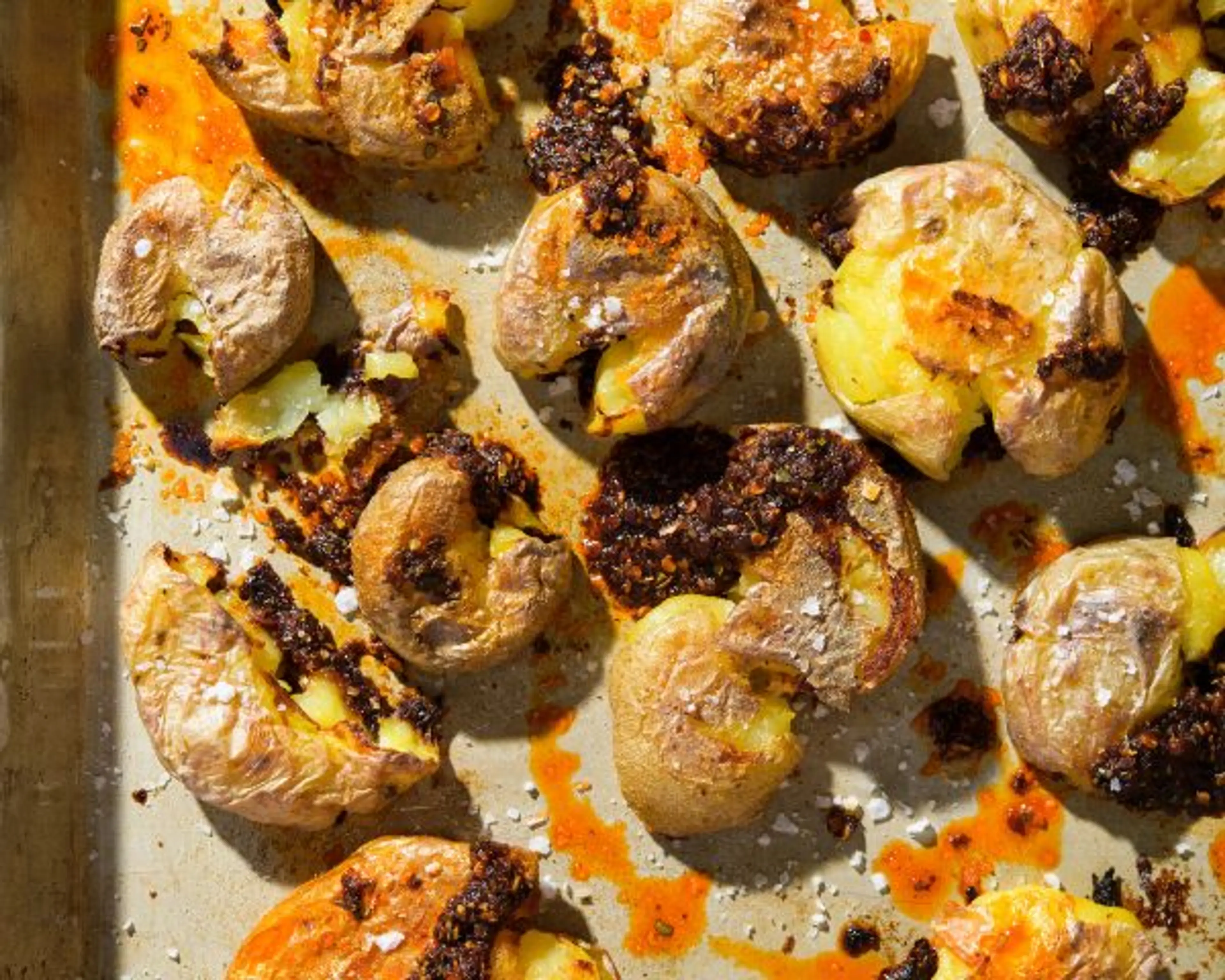 Smashed Potatoes with Red Chimichurri