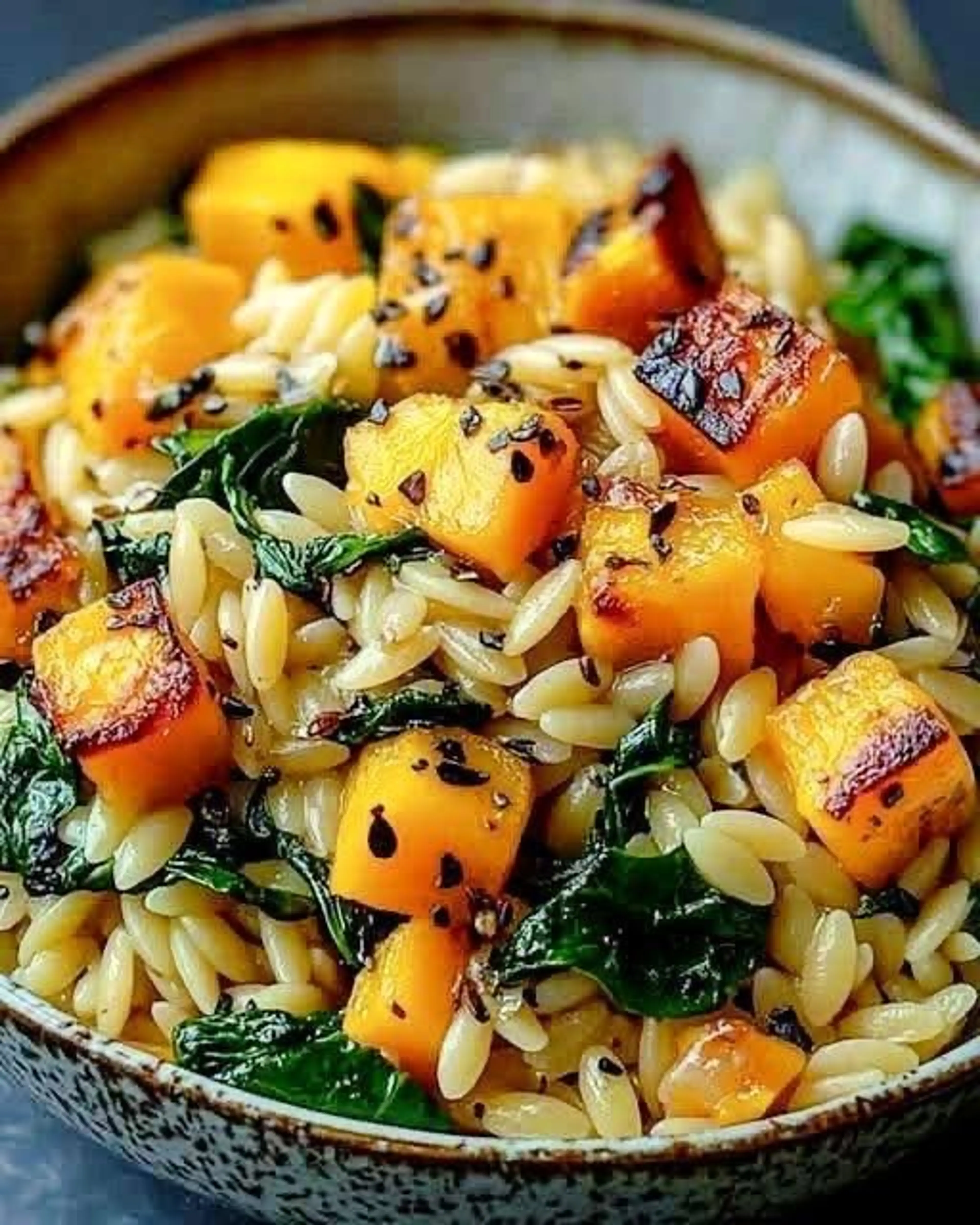 Orzo with Roasted Butternut Squash and Spinach