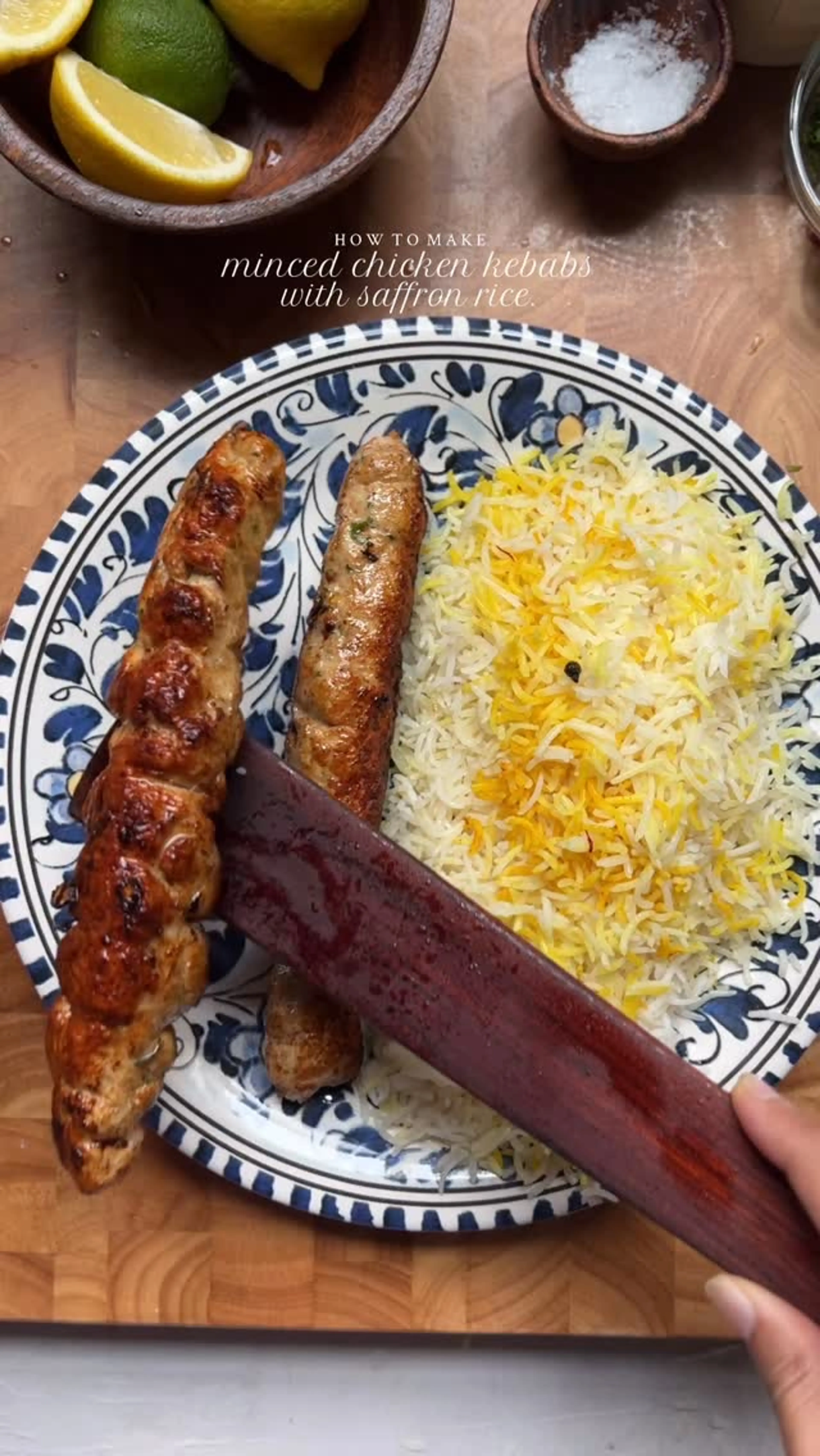 Minced Chicken Kebabs with Saffron Rice
