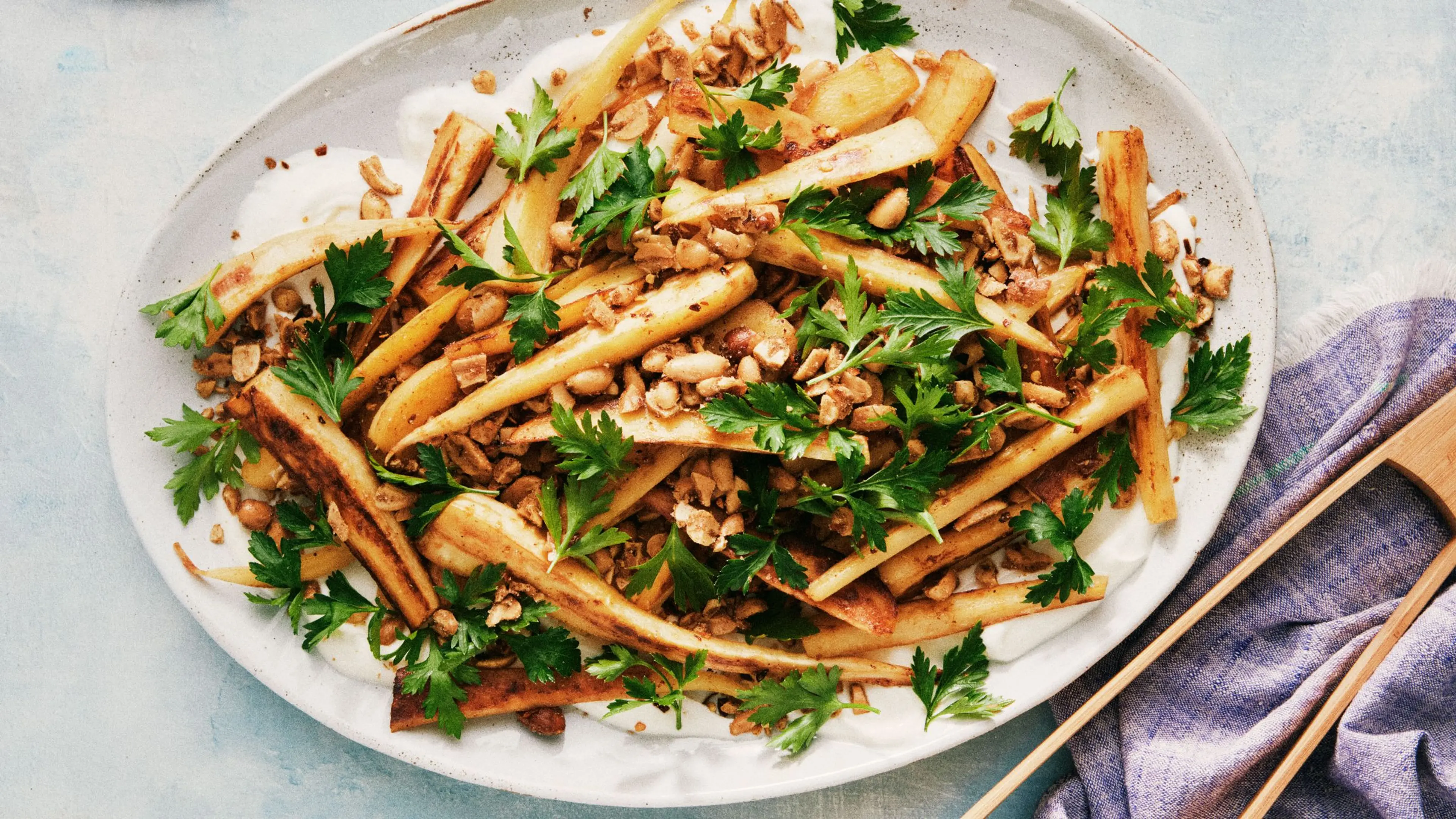 Parsnips With Spiced Peanuts and Garlic Yogurt