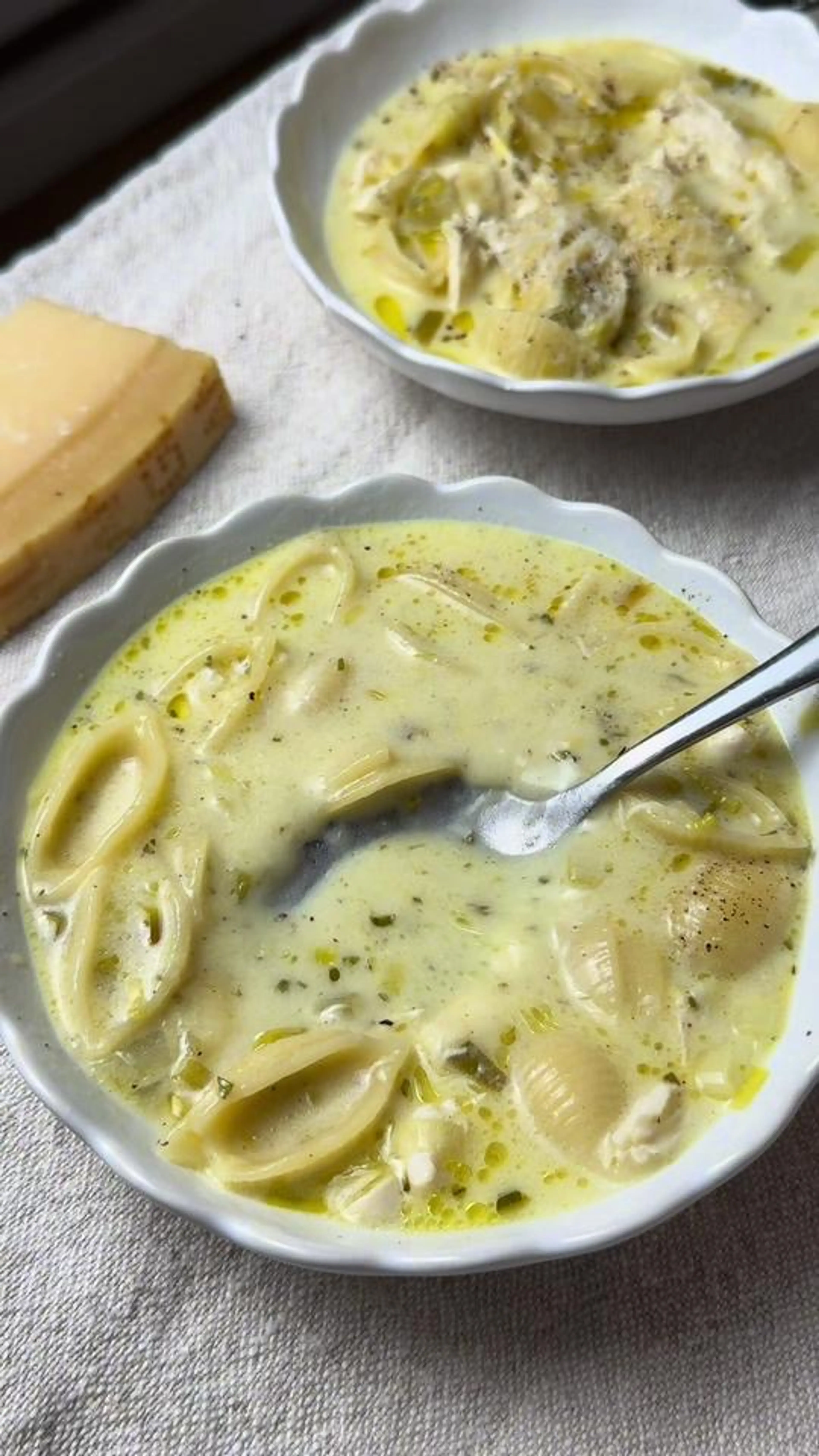 Creamy Chicken, Leek Pasta Soup