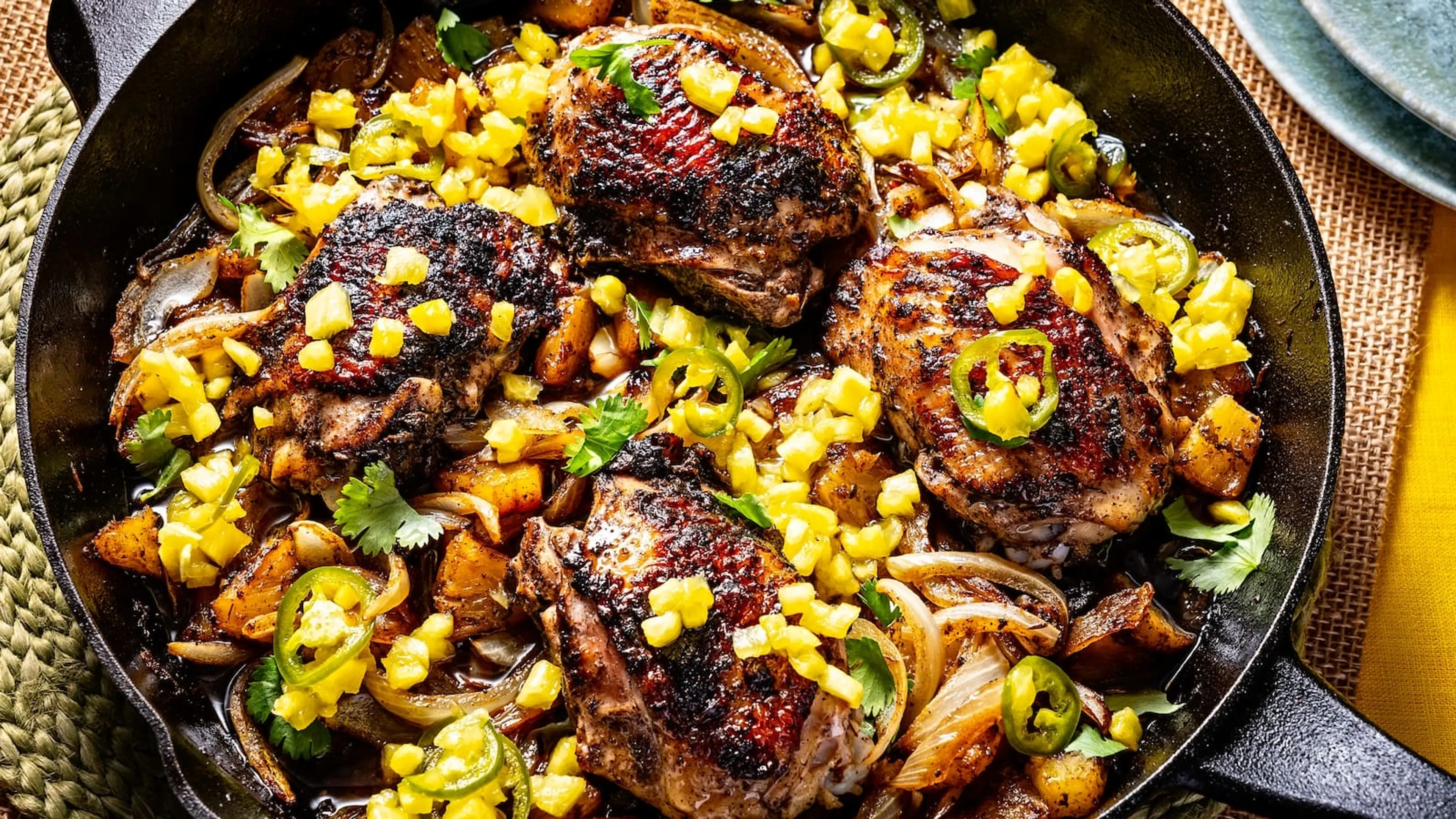 Jerk-Spiced Chicken Thighs With Pickled Pineapple