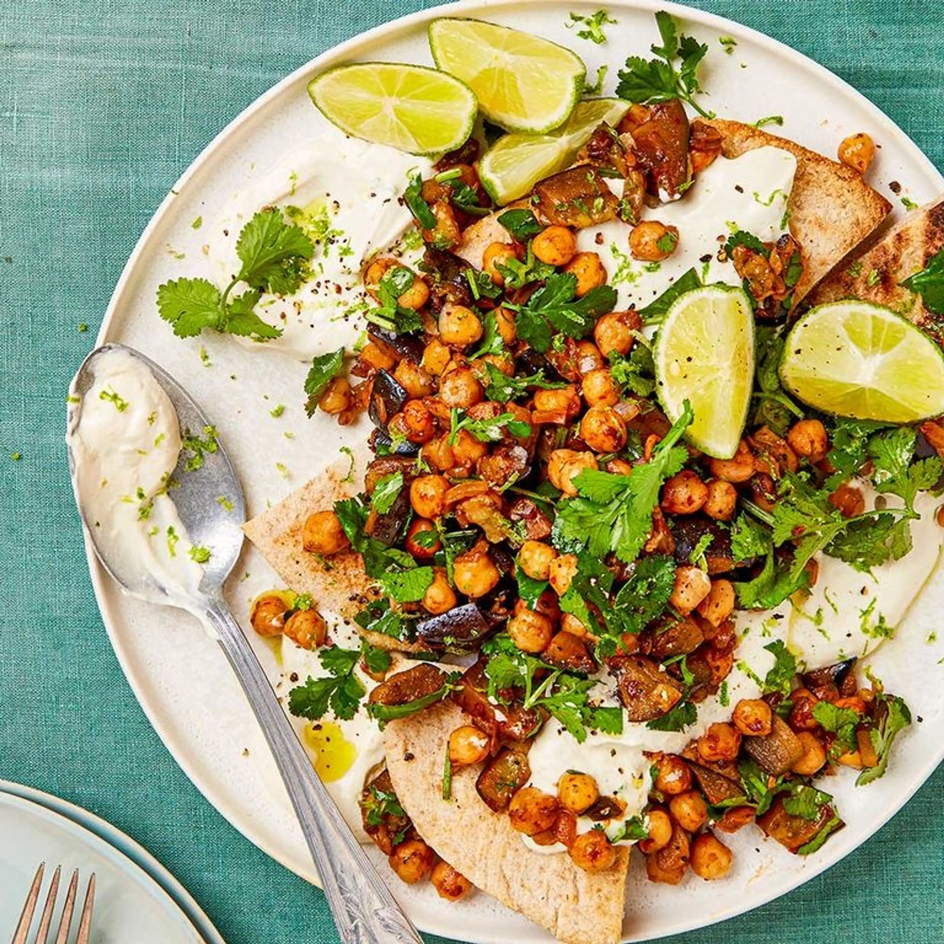 Chipotle chickpeas with aubergine & pitta