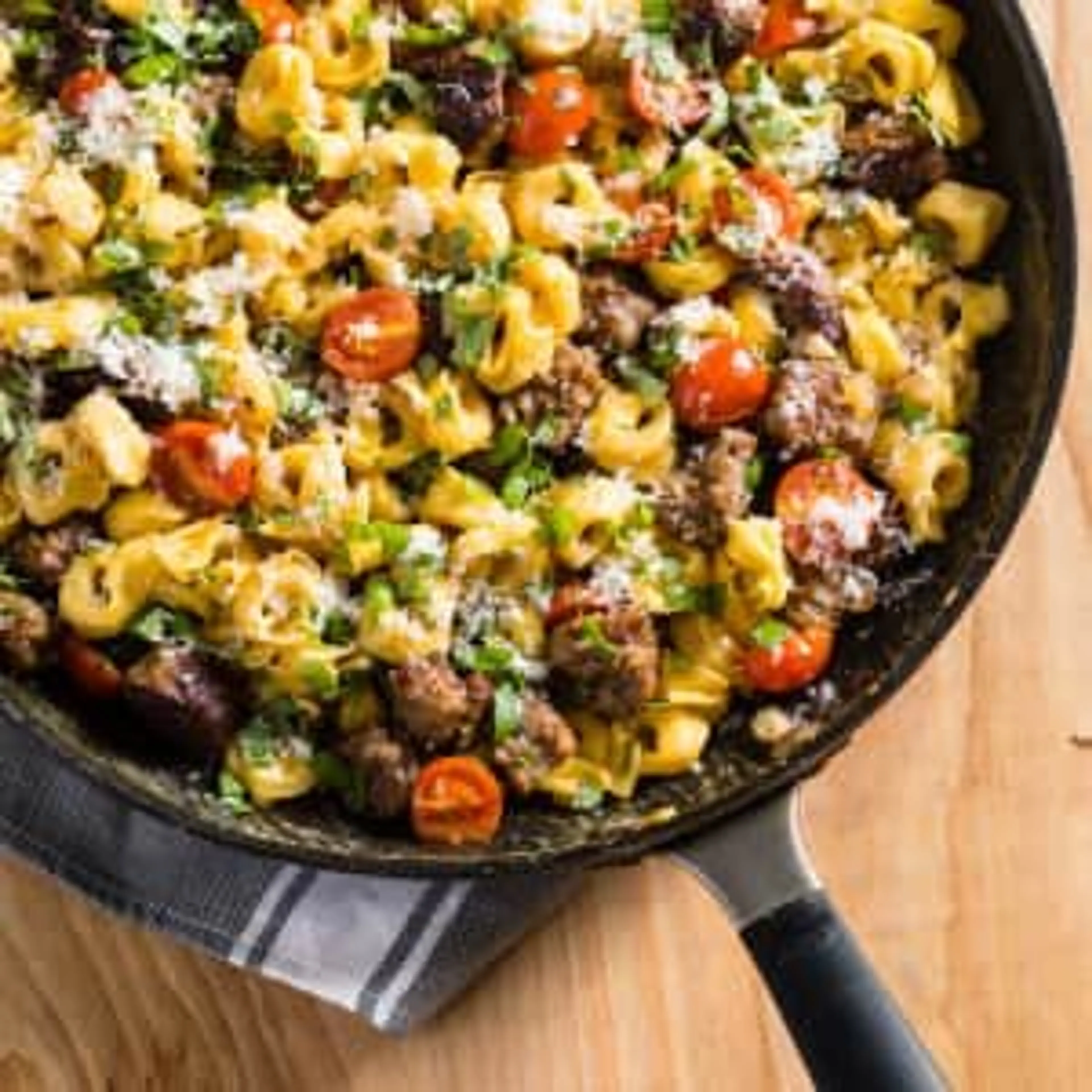 Skillet Tortellini with Sausage and Cherry Tomatoes