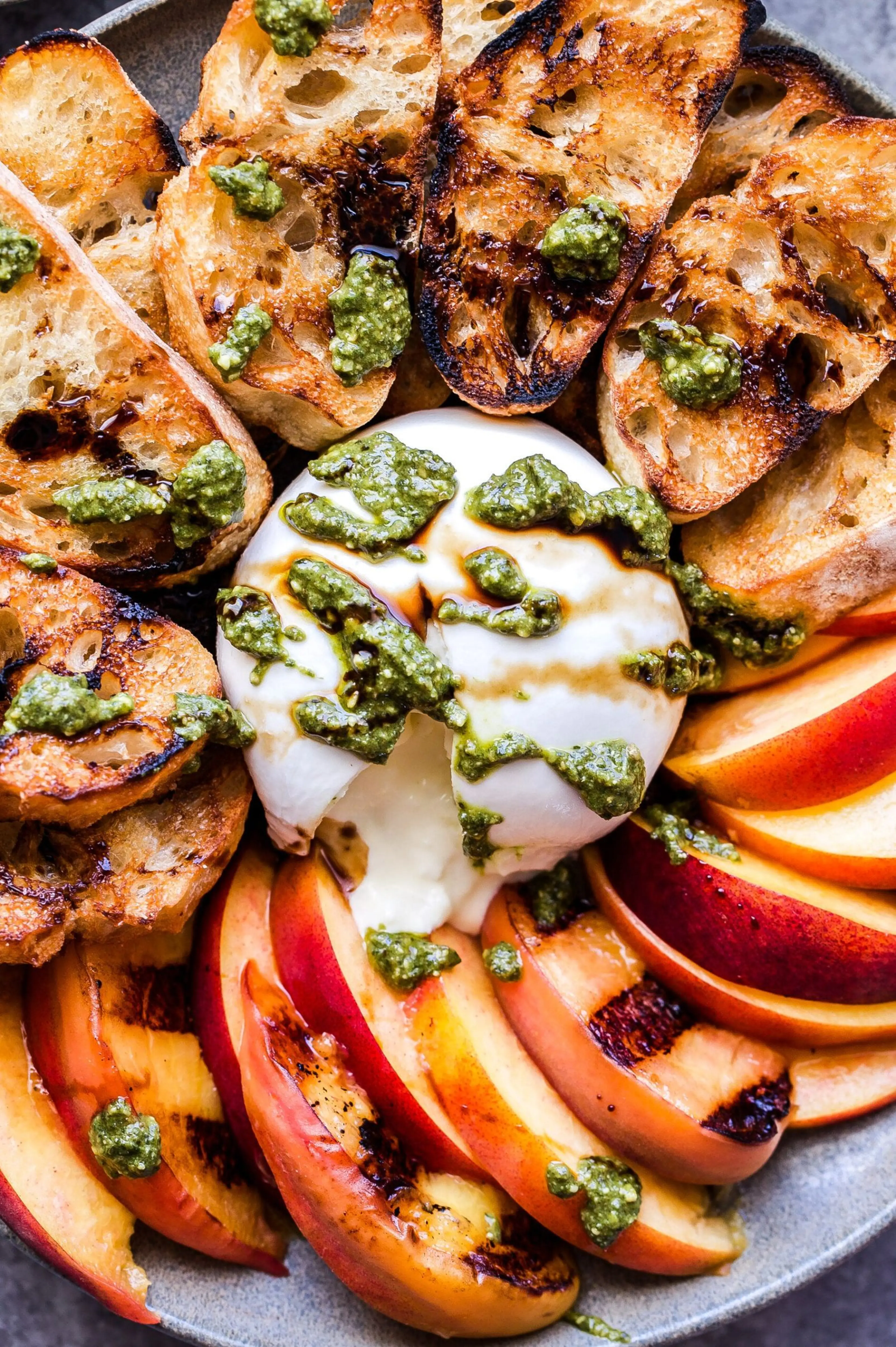 Grilled Peach and Burrata Crostini