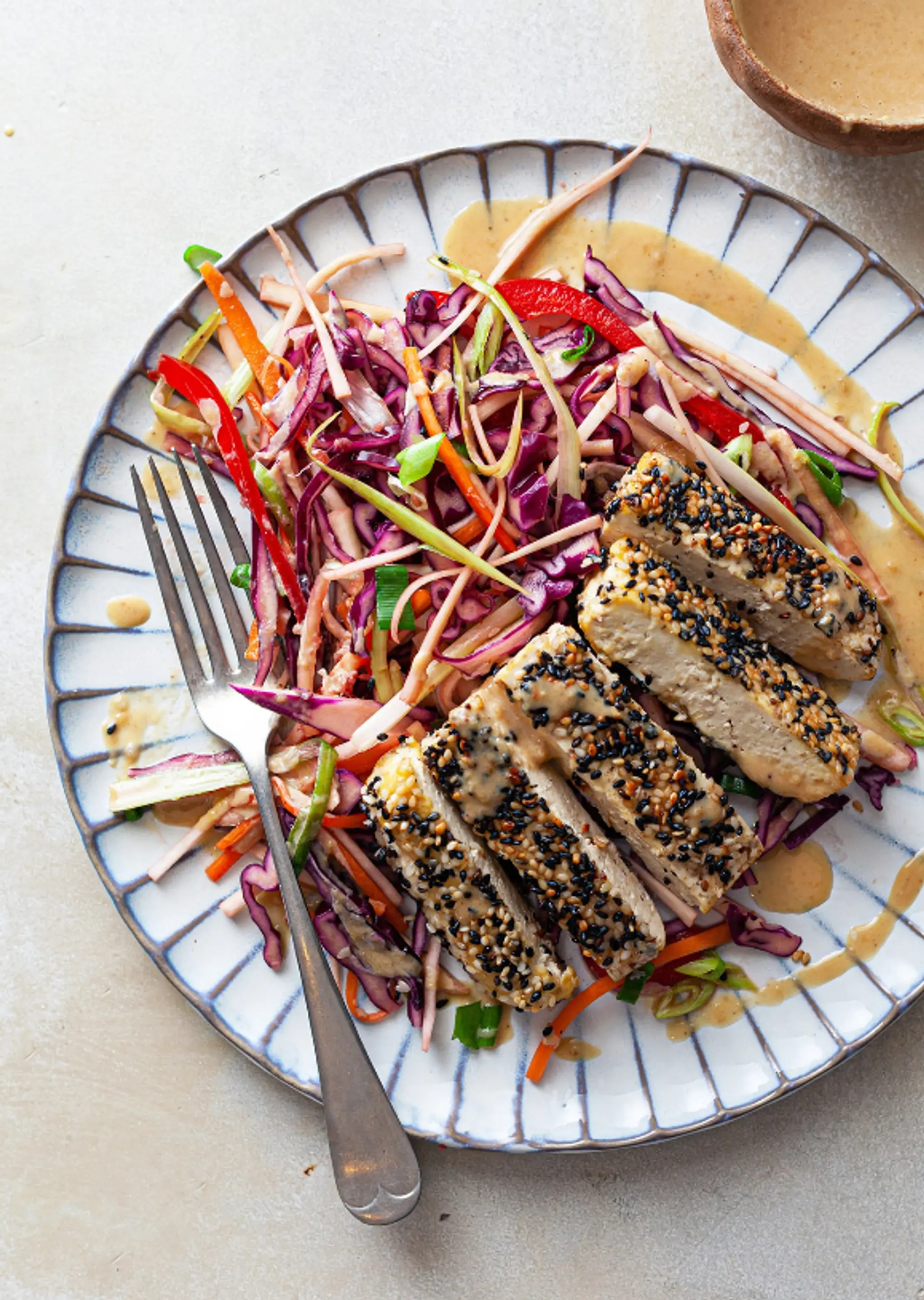 Sesame Crusted Tofu + Ginger Slaw