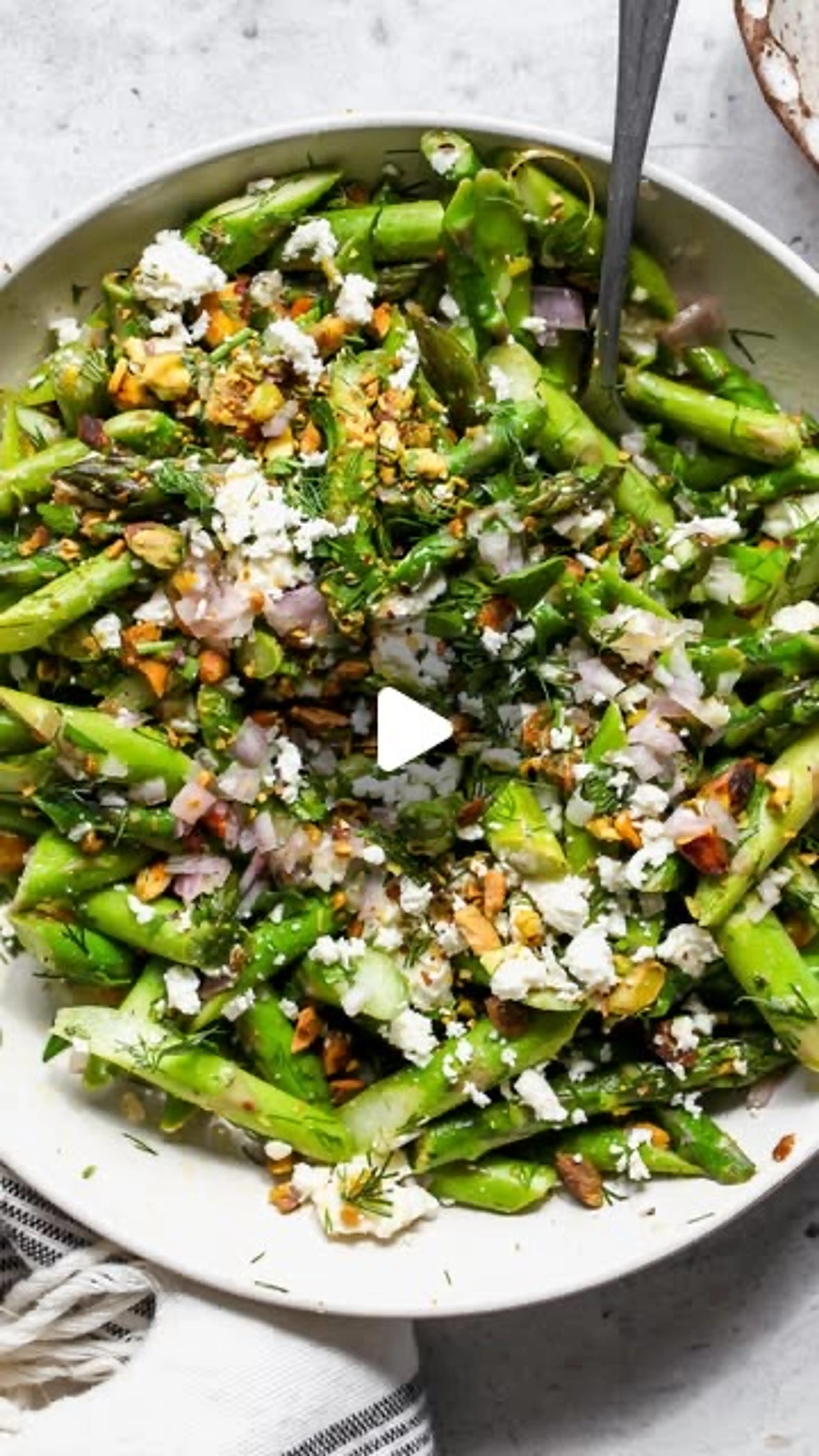 Asparagus, Pistachio, and Feta Salad with Lemony Shallot Dre